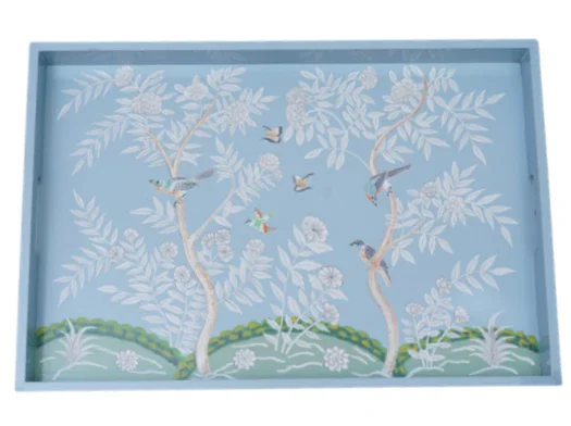 Plateau de petit-déjeuner en bois bleu avec motif chinoiserie