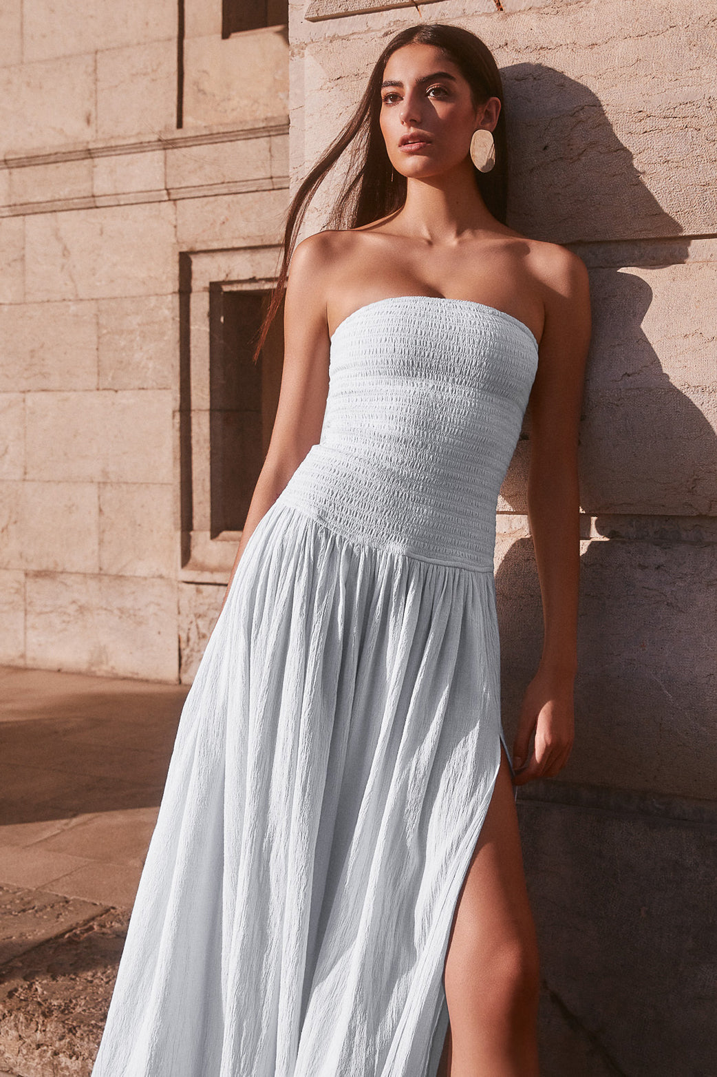 Maureen Cotton Robe Maxi à Plis - Bleu Poudré