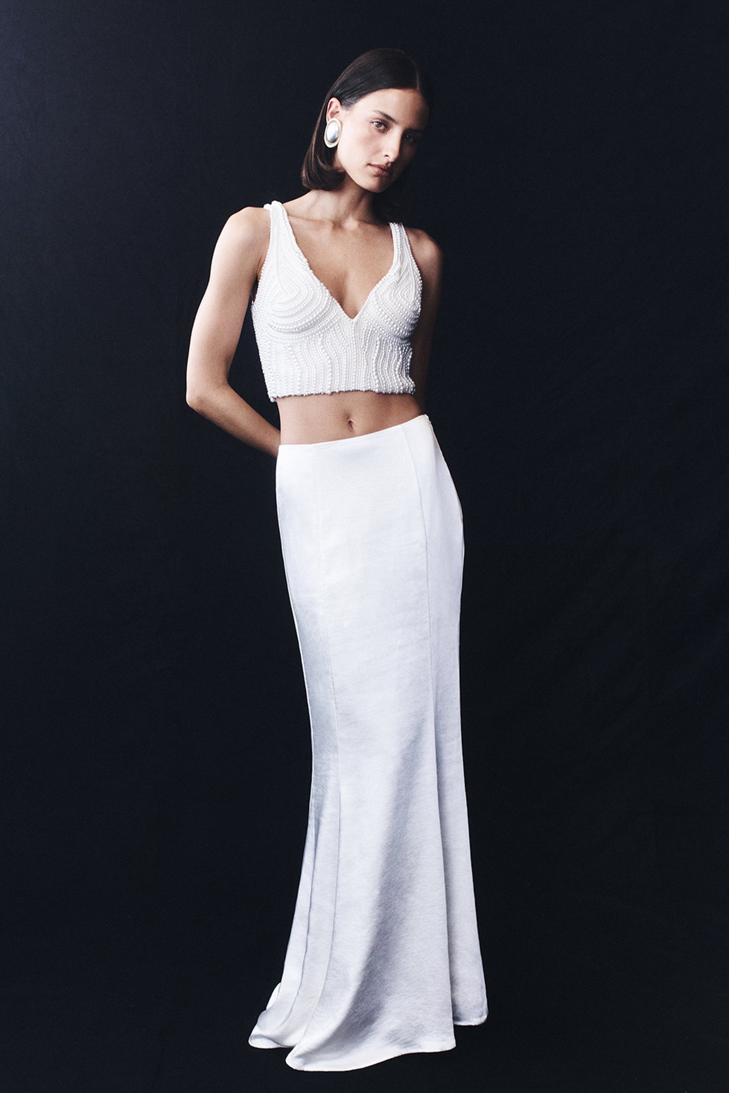 Jupe Maxi Queue de Poisson en Satin Khloe - Blanche