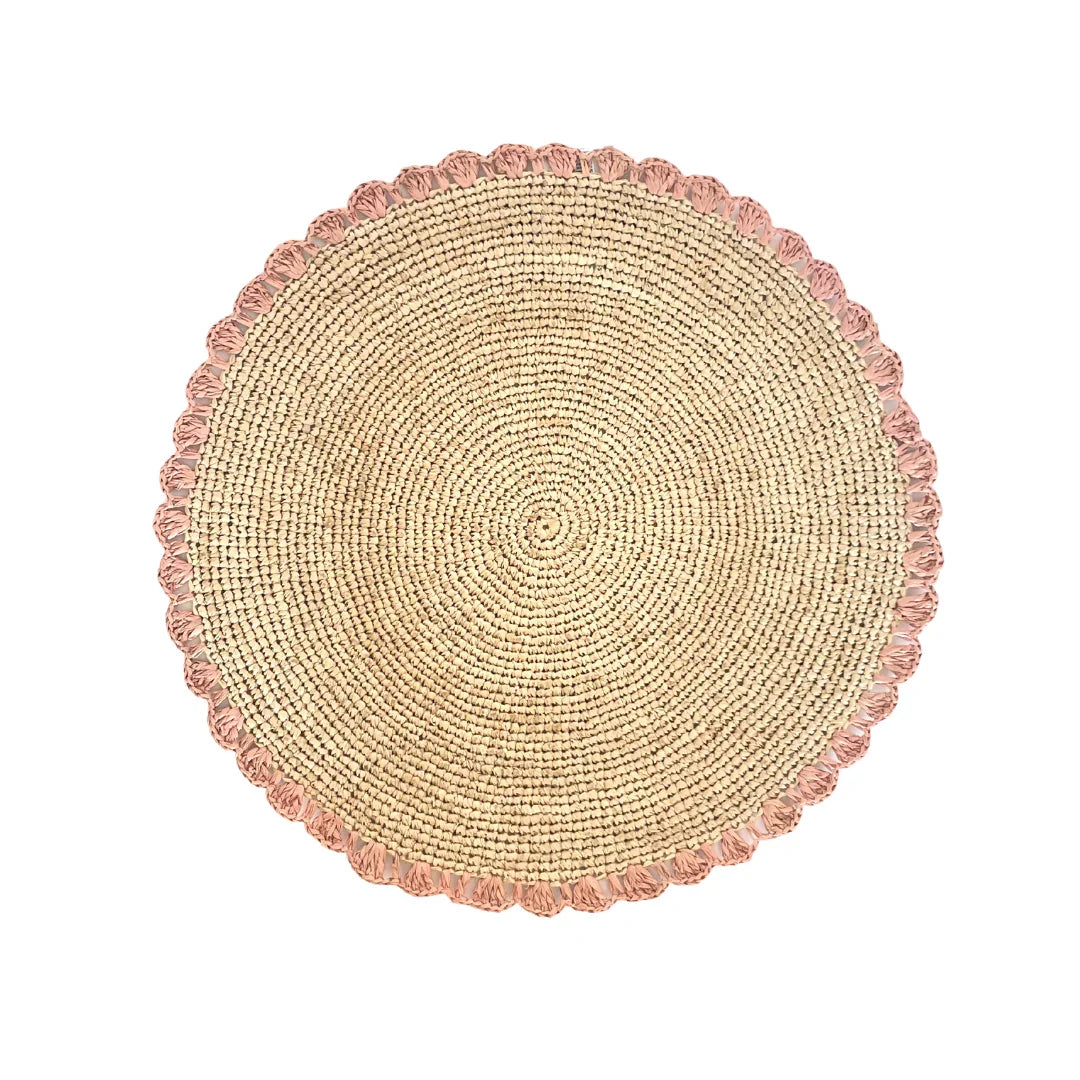 Set de table Aura Pink, plateau en raphia tissé