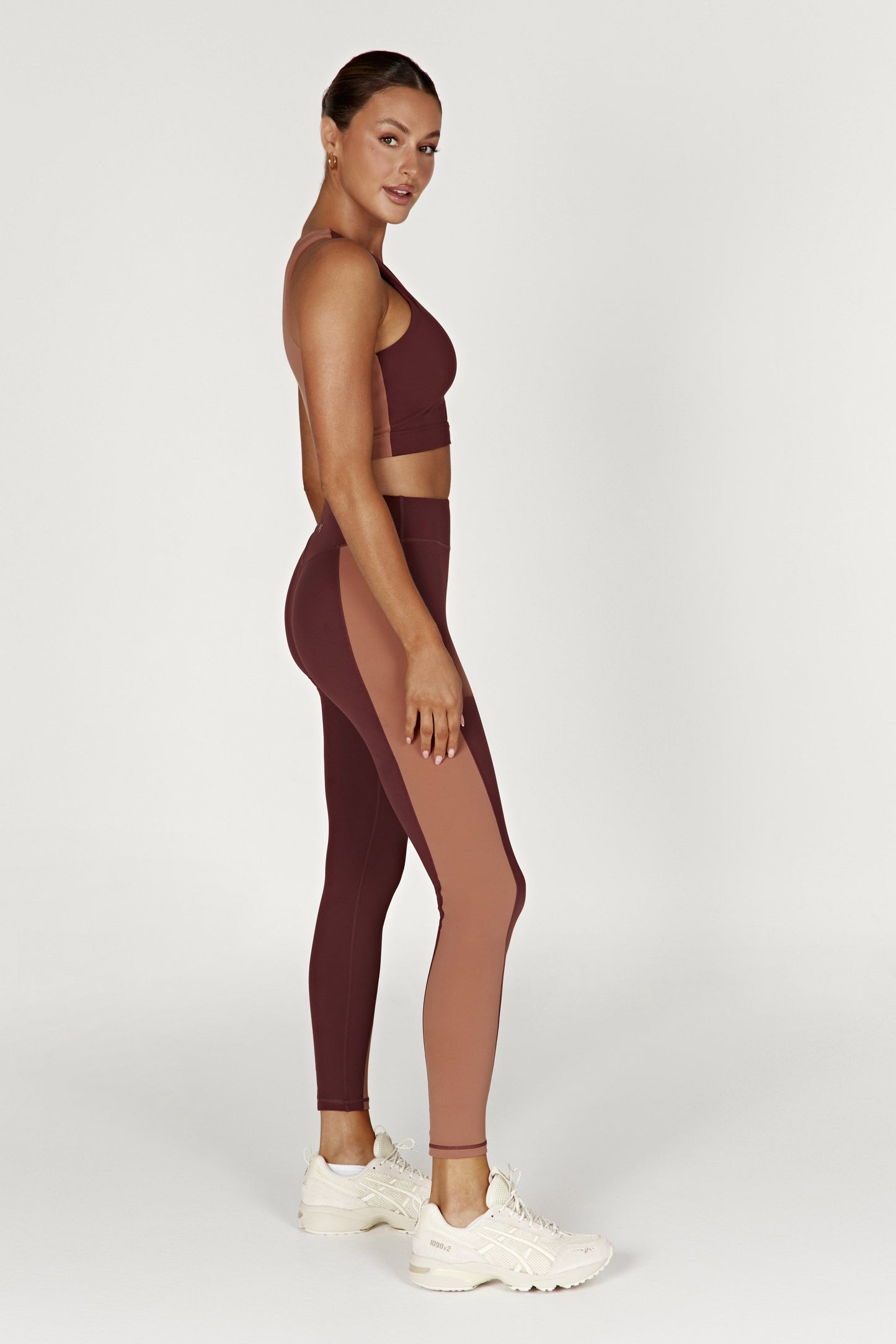 Leggings à panneaux bicolores Libby - Brun-rouge/Beige