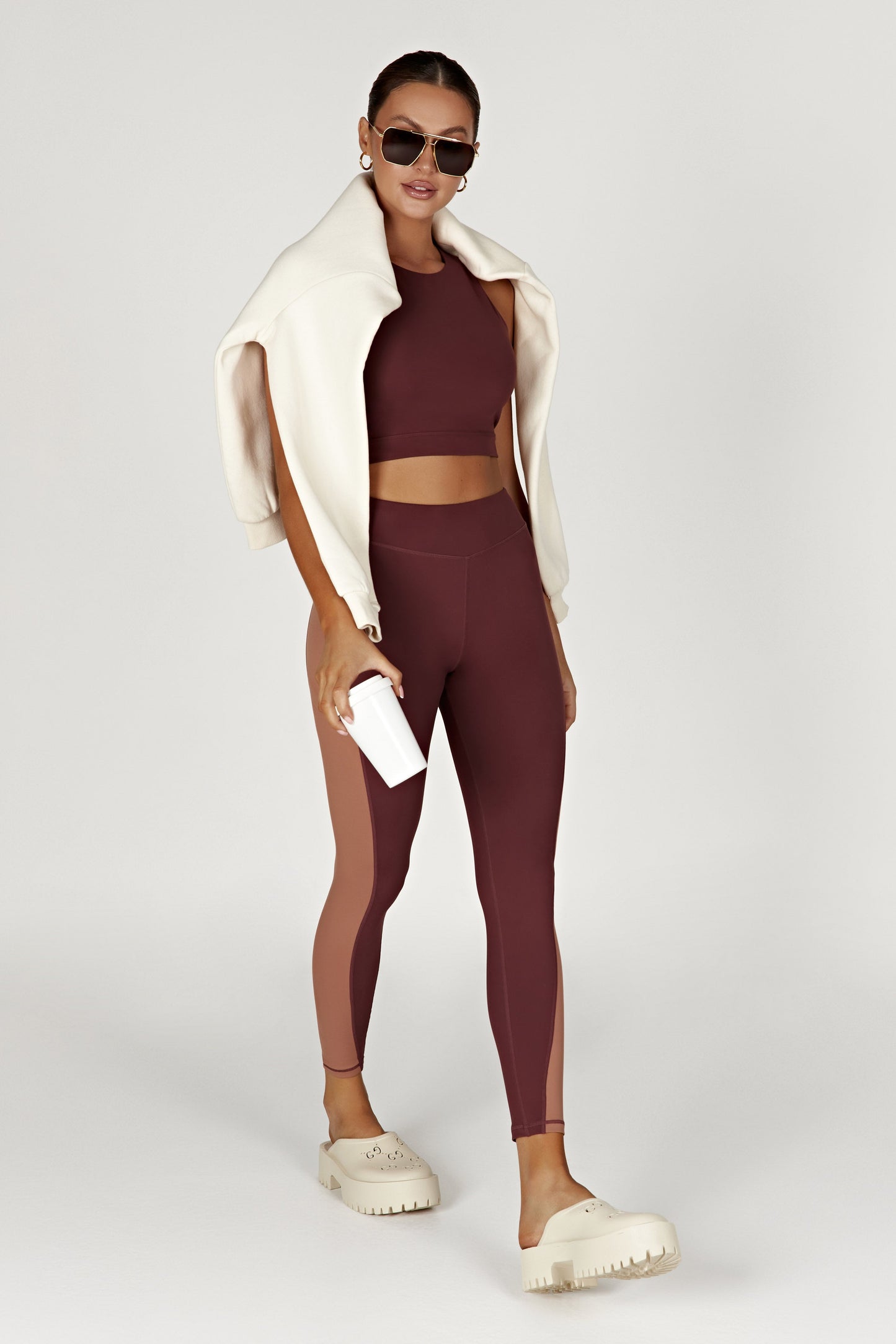 Leggings à panneaux bicolores Libby - Brun-rouge/Beige