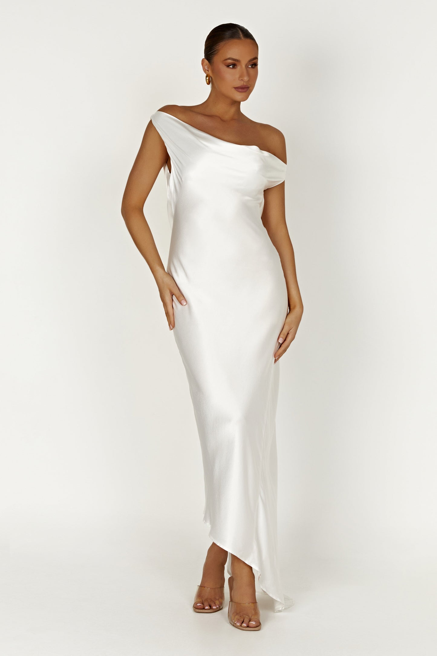 Robe Maxi Yvette à Bretelles avec Emmanchure Asymétrique - Blanc