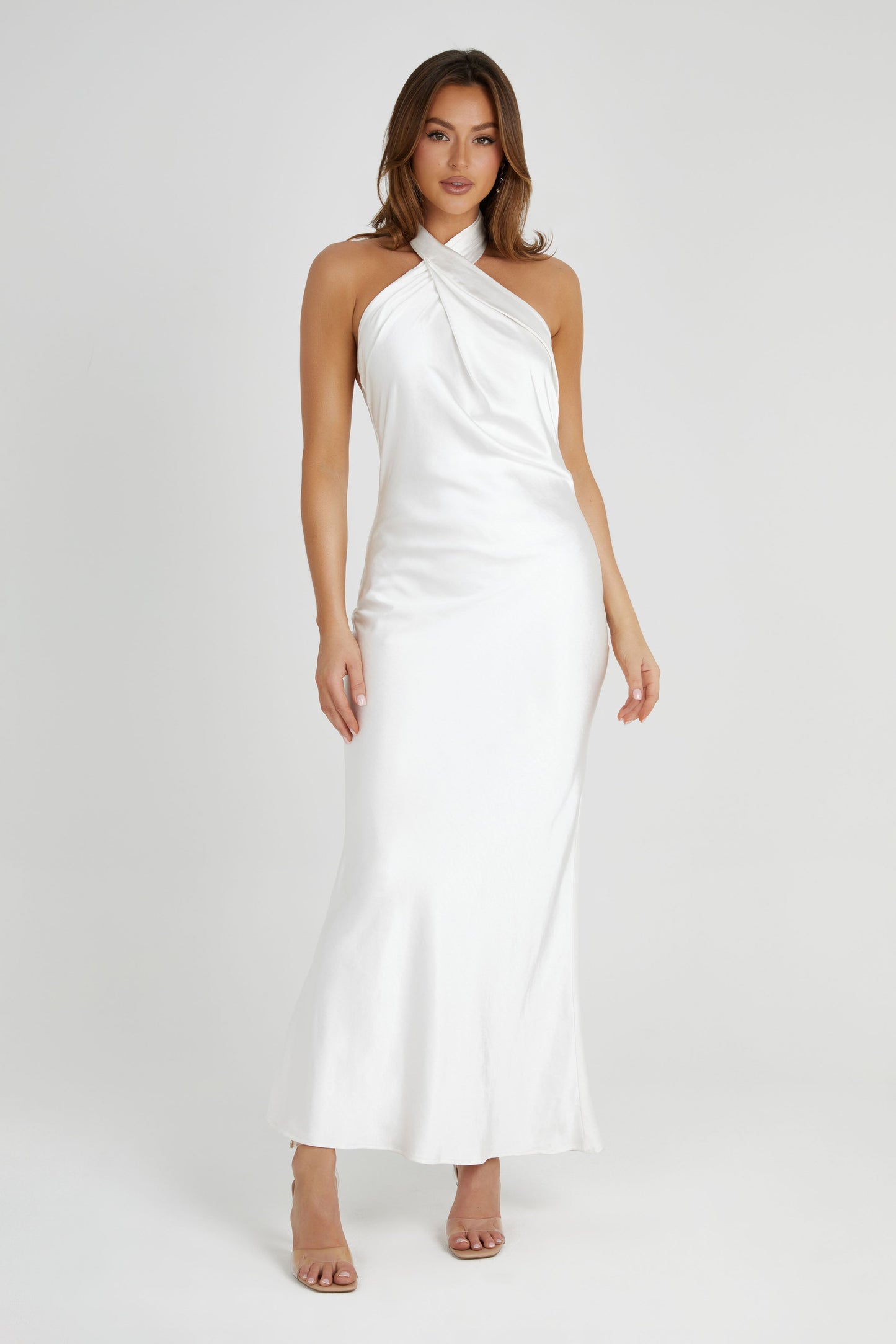 Robe satinée Laura à col halter - Blanc