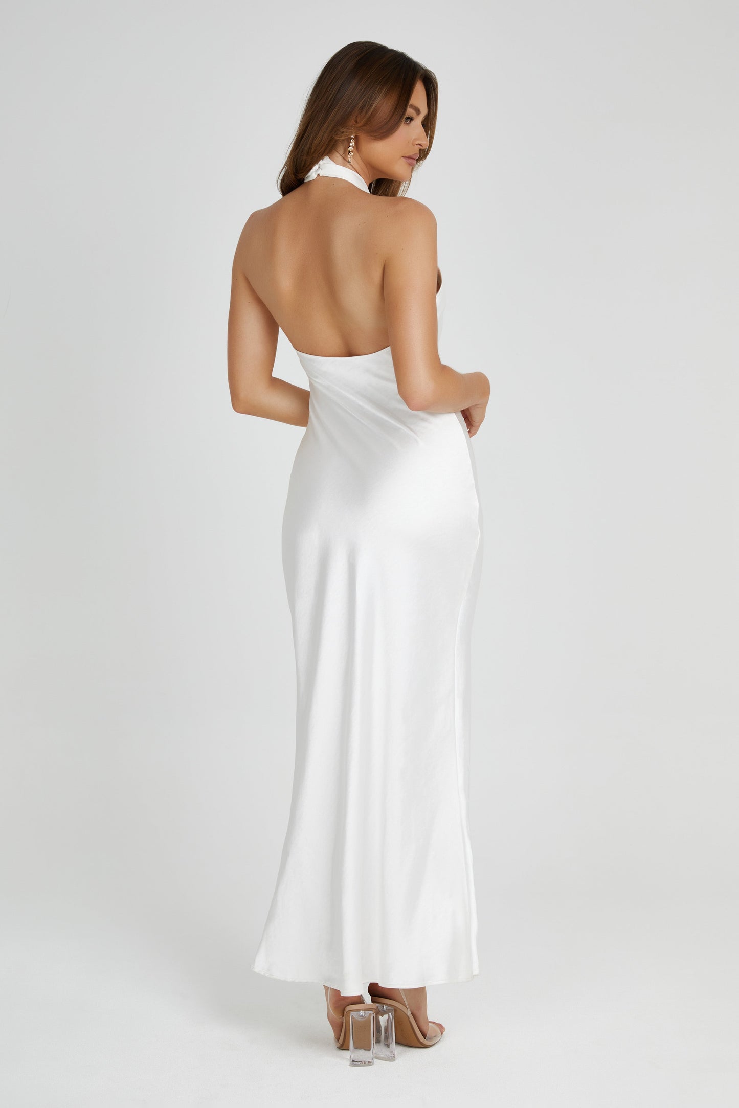 Robe satinée Laura à col halter - Blanc