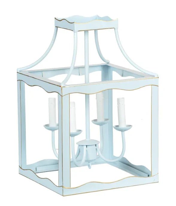 Lanterne moyenne bleu doux avec des accents dorés