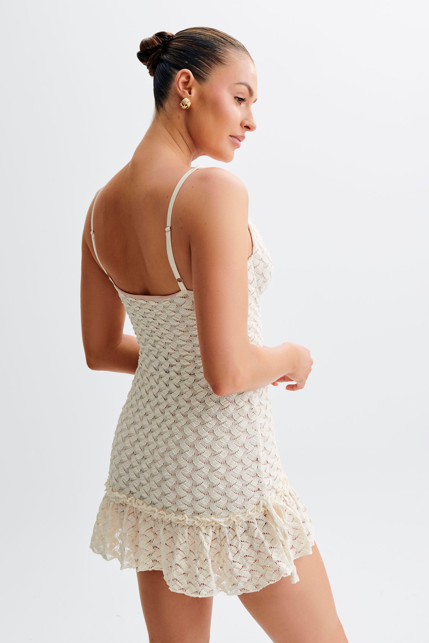Mini-robe en dentelle à bonnets Marietta - Ivoire