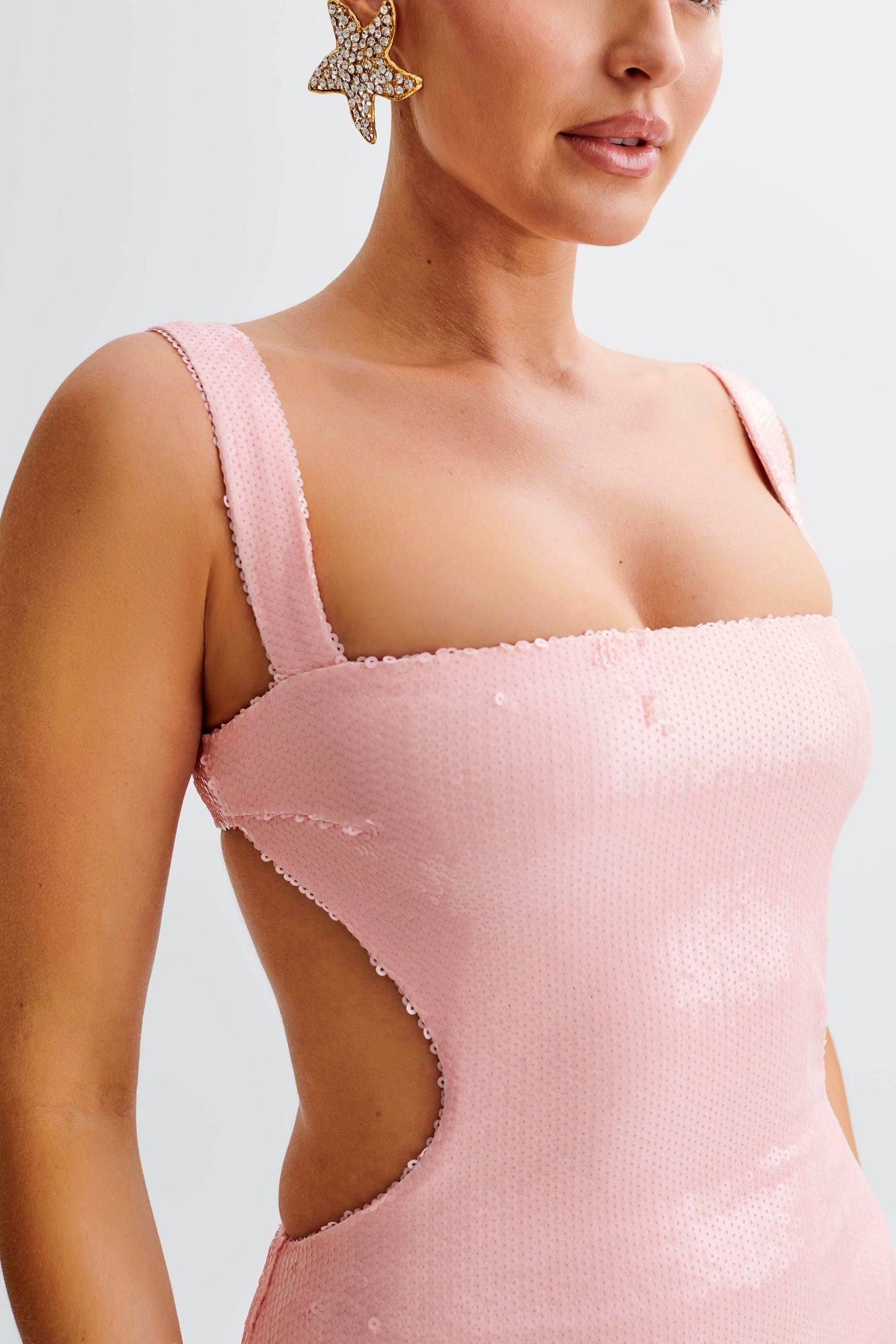 Adoria Robe Maxi Découpe à Paillettes - Rose Pâle