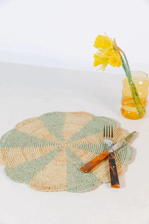 Set de table Pinwheel Blue, plateau en raphia