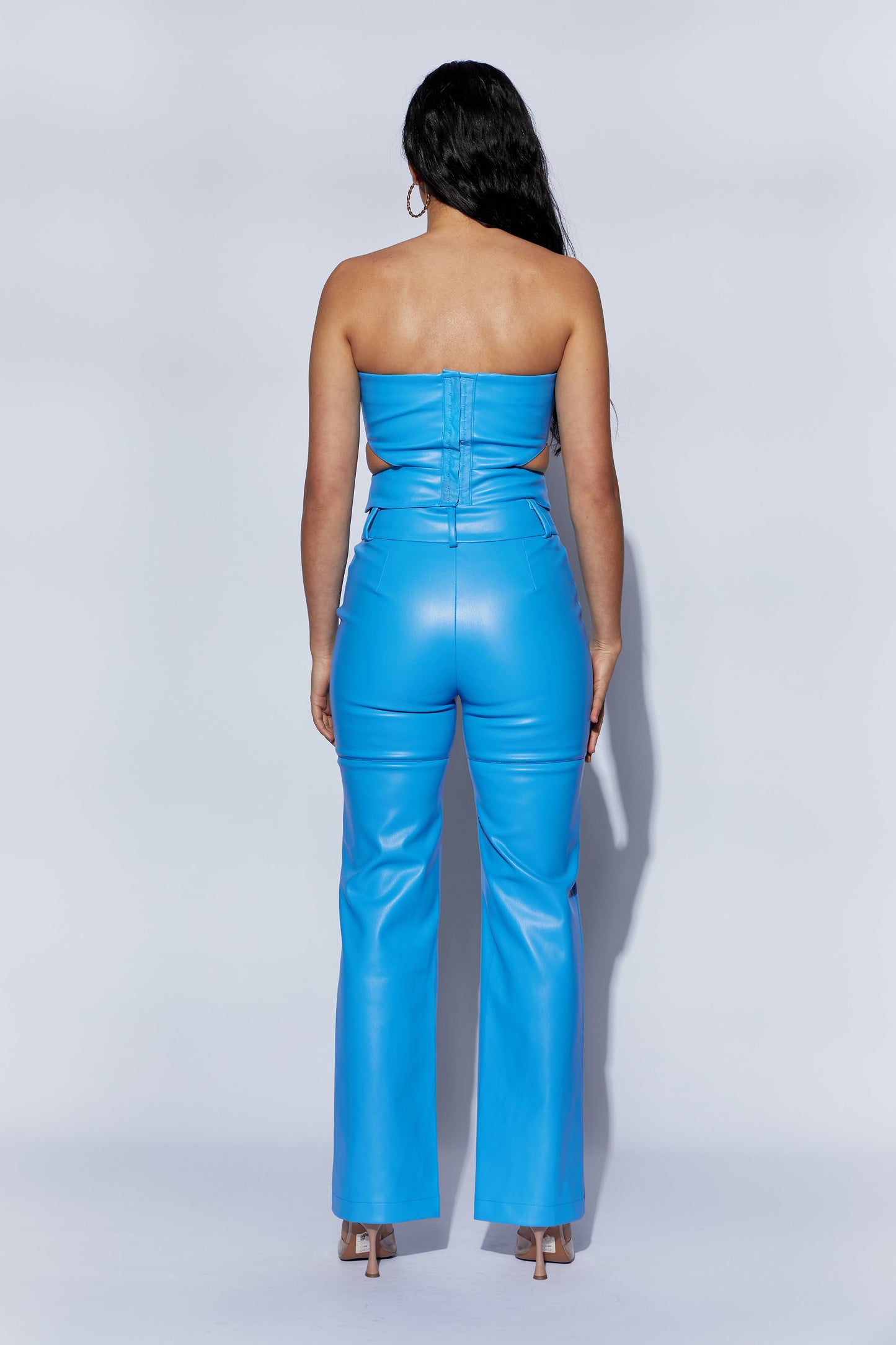 Pantalon taille haute en simili cuir Sima - Bleu azur