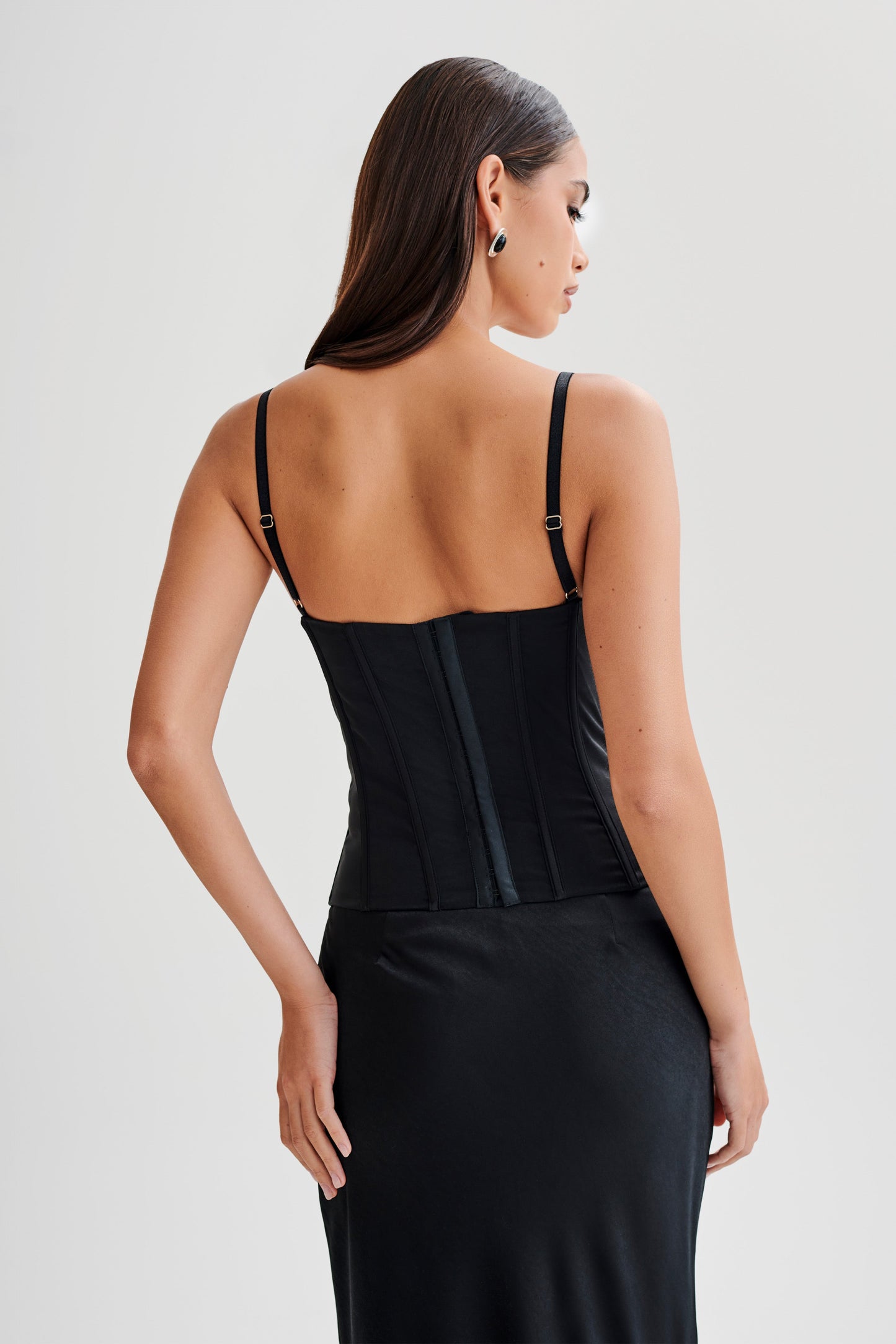 Corset Maryse en satin et dentelle - Noir