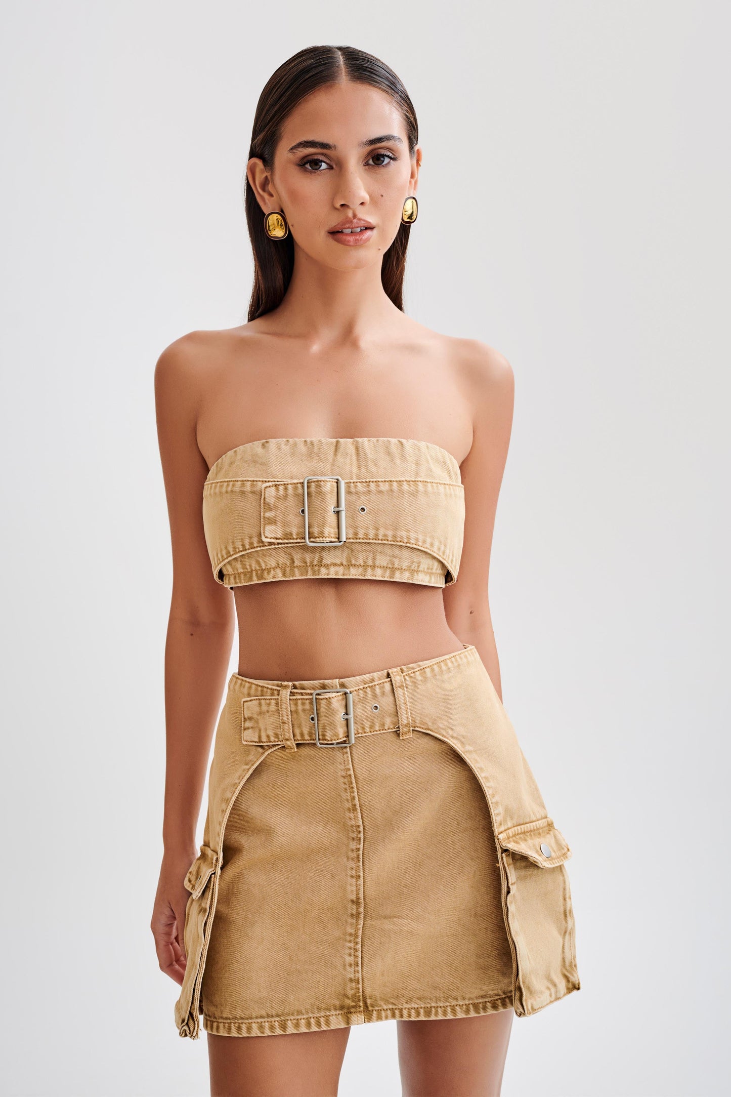 Bandeau en jean Rowena avec boucle - Lavage acide beige