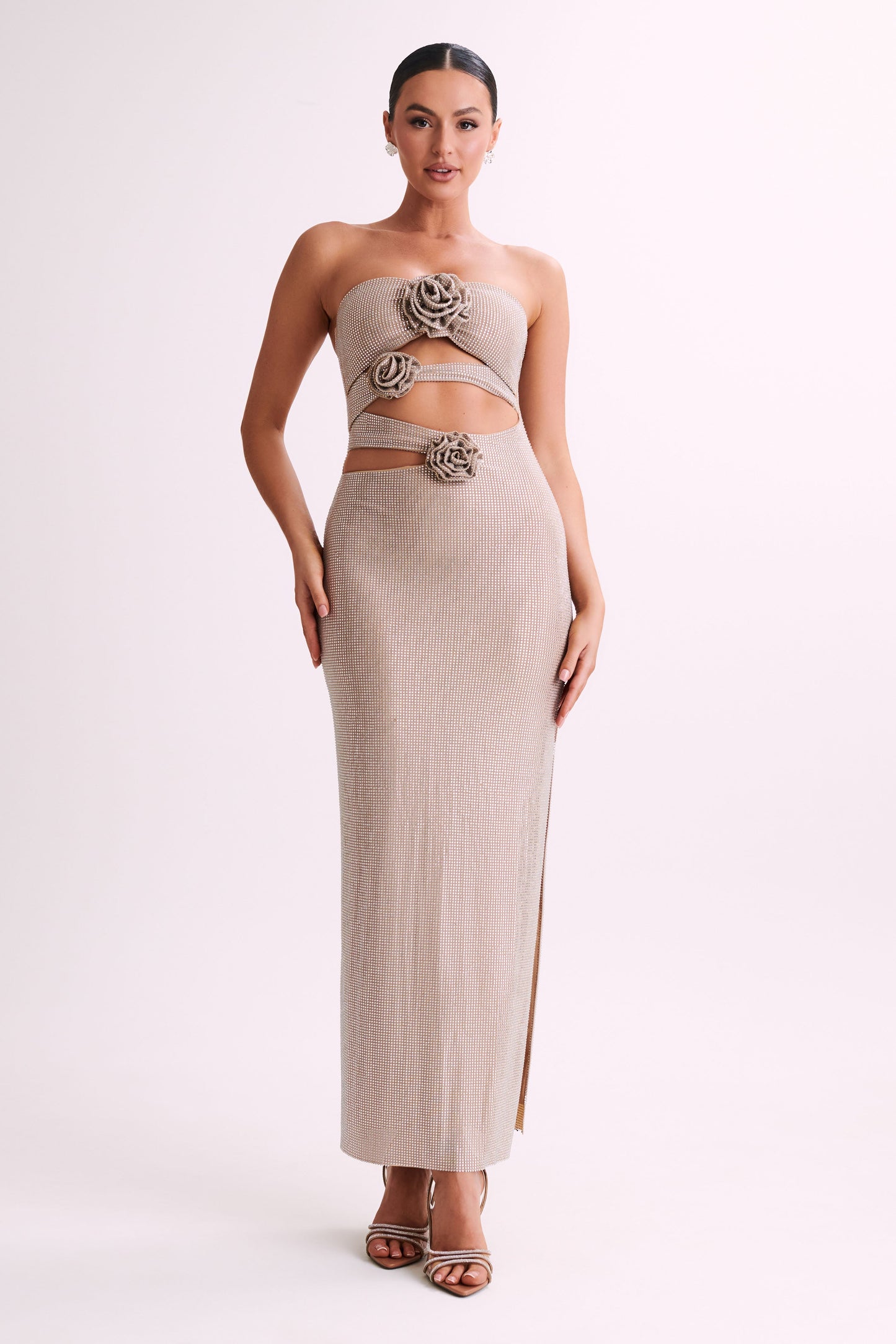 Stassie Robe Maxi Rose Diamante Sans Bretelles - Nude