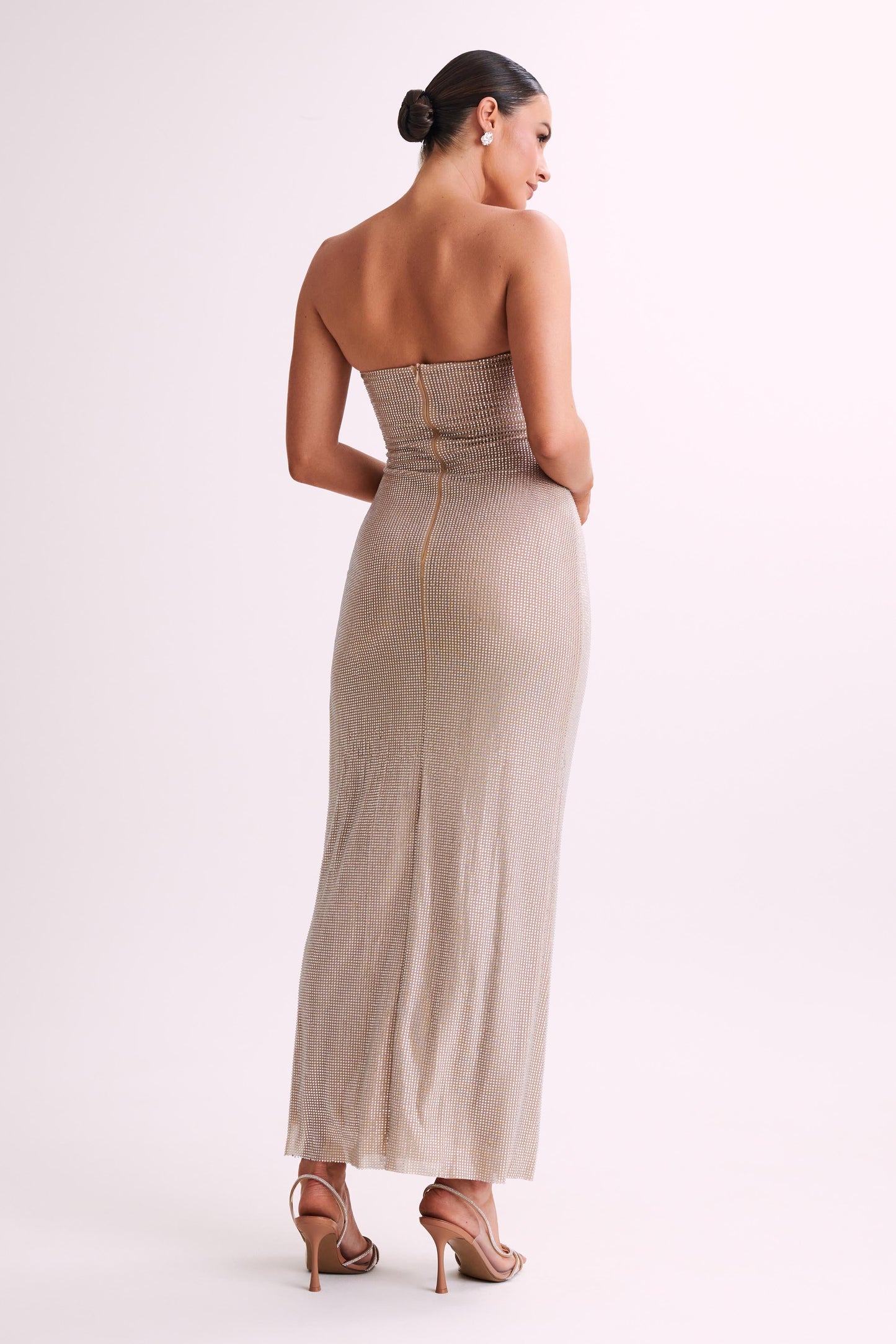 Stassie Robe Maxi Rose Diamante Sans Bretelles - Nude