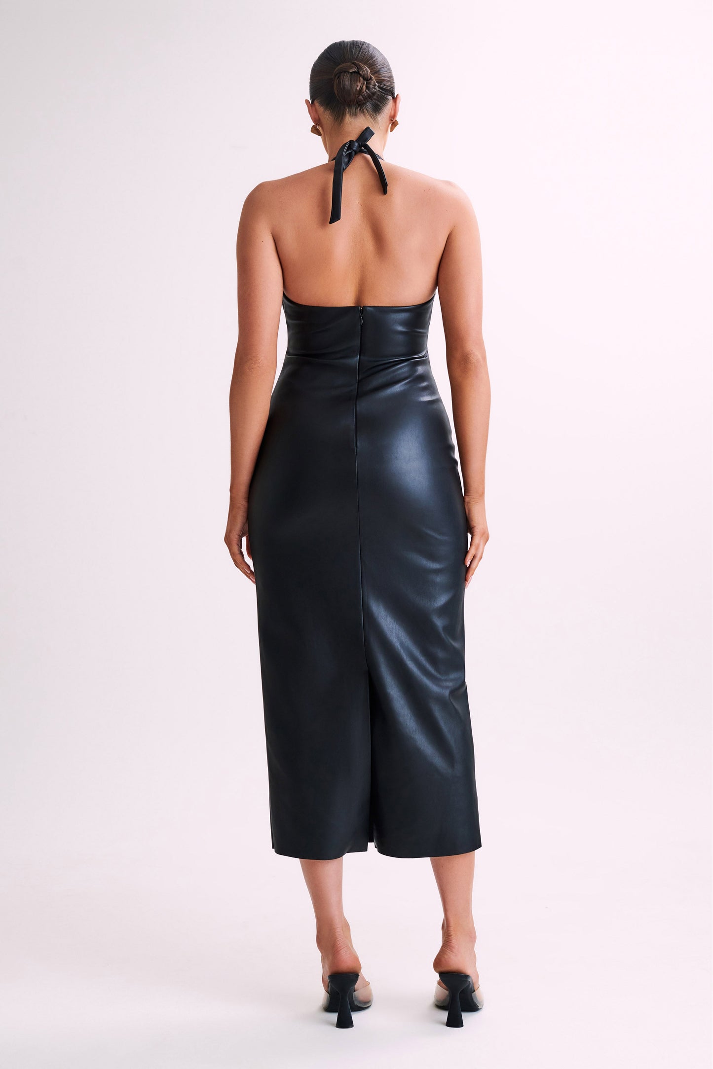 Robe midi rose en simili cuir Dori - Noir
