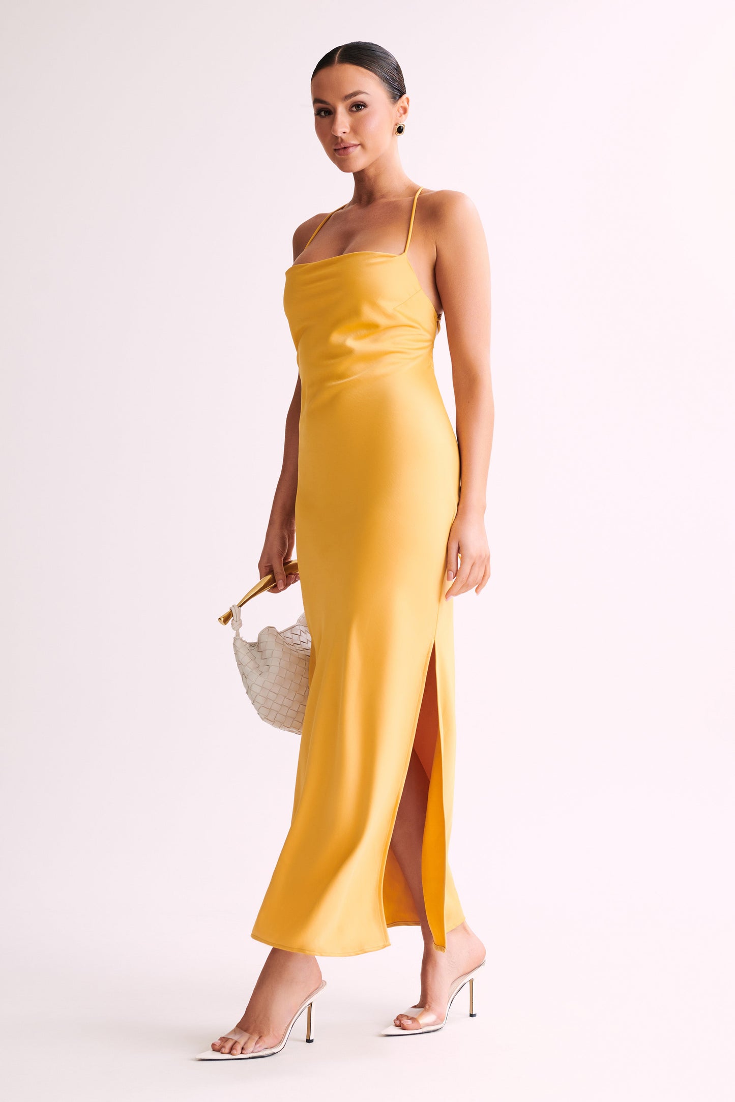 Robe Maxi à Col Rond et Bretelles - Jaune