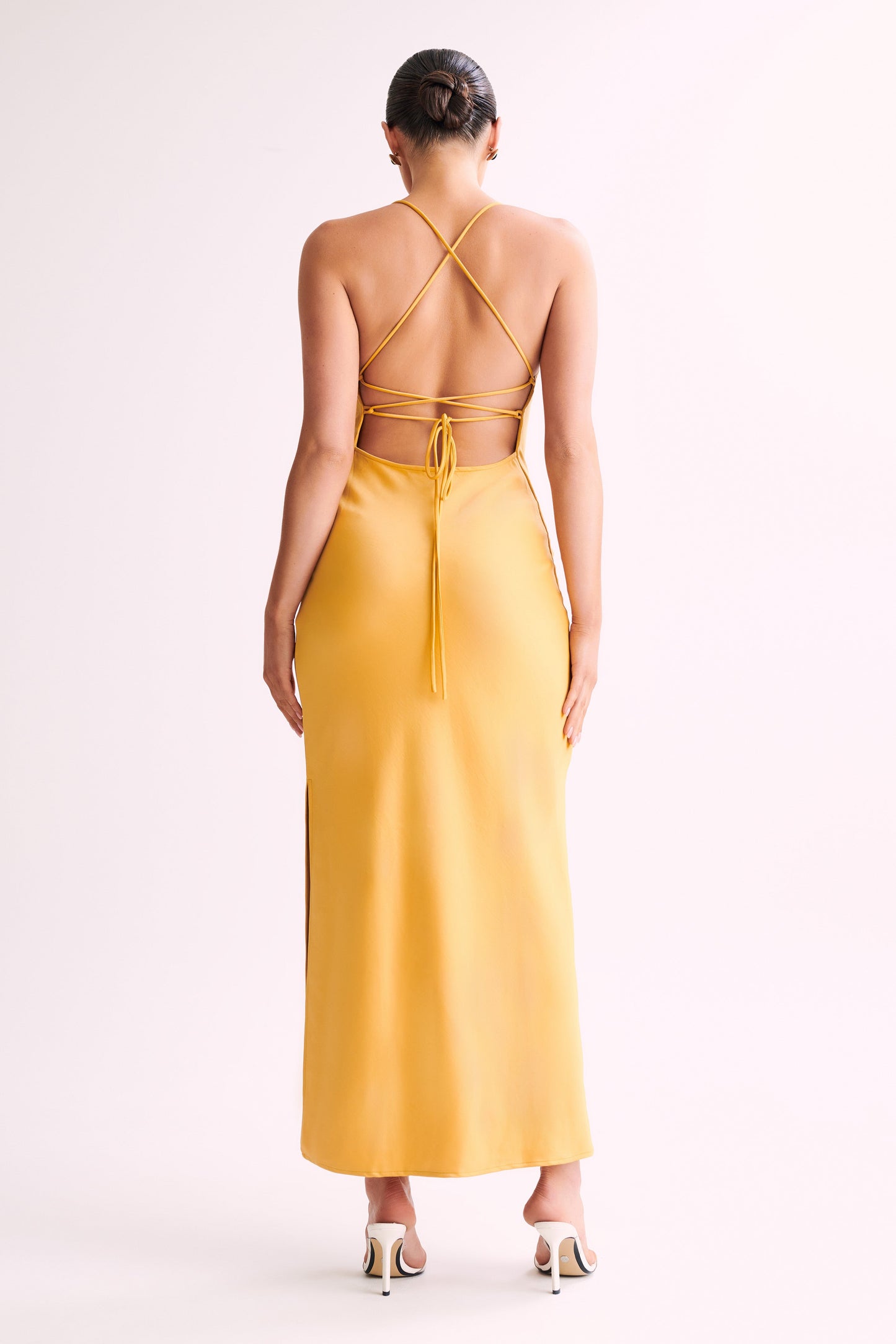 Robe Maxi à Col Rond et Bretelles - Jaune