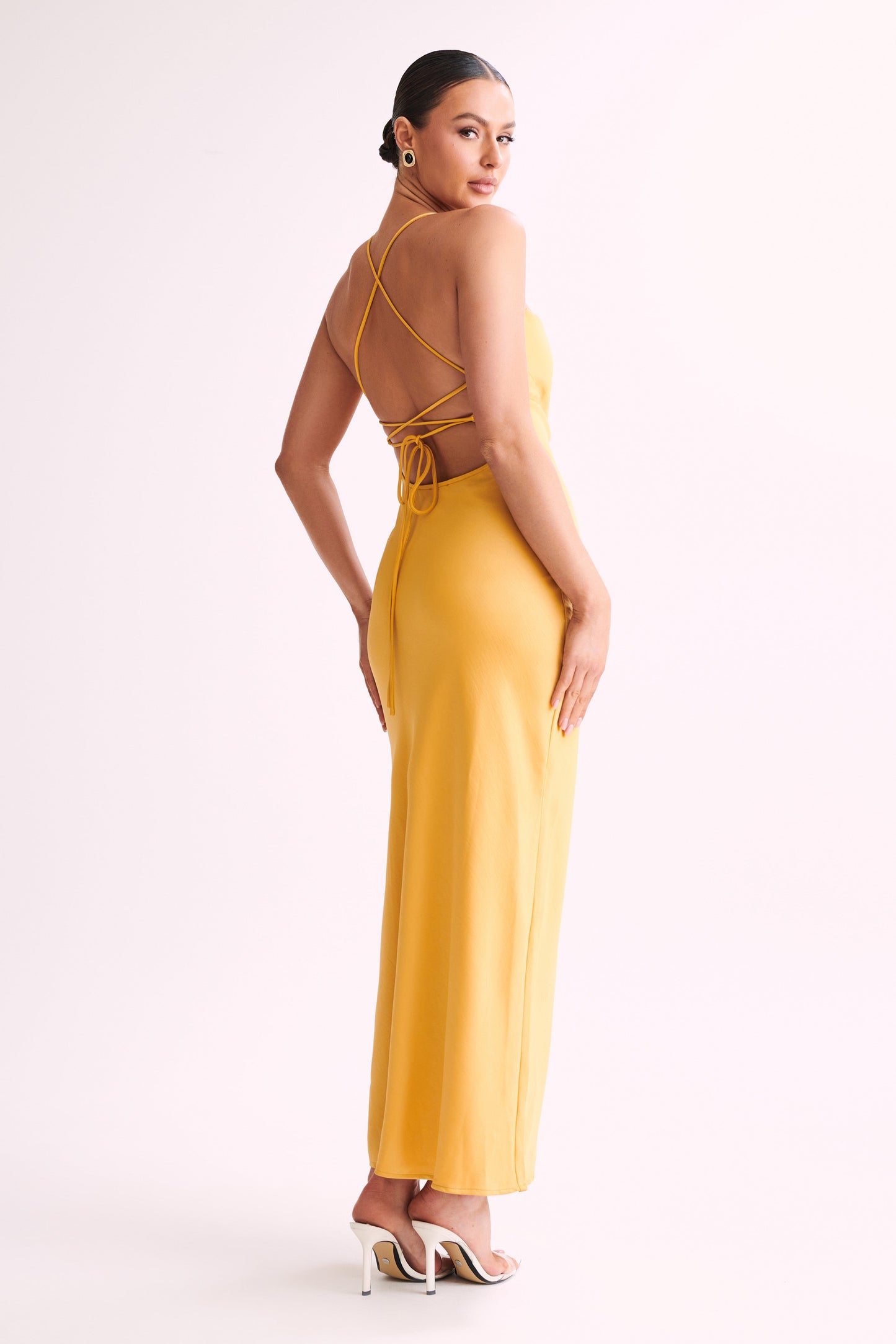 Robe Maxi à Col Rond et Bretelles - Jaune