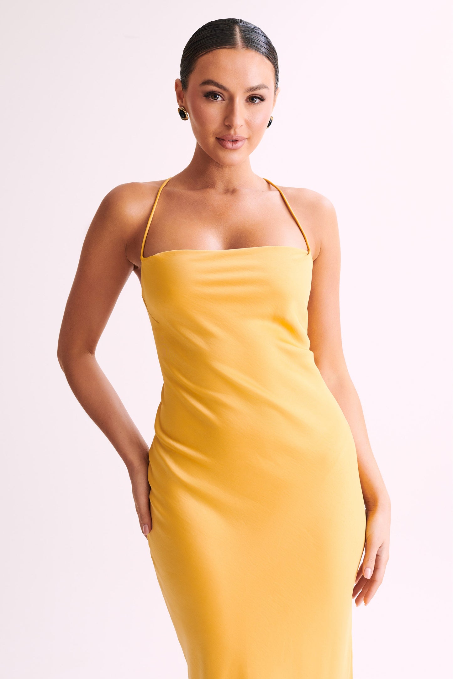 Robe Maxi à Col Rond et Bretelles - Jaune