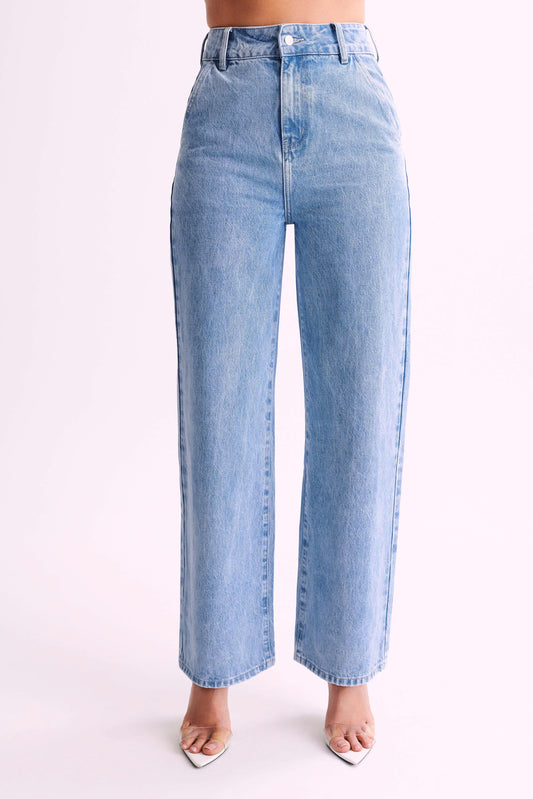 Jeans Roxy taille haute, jambe large - Bleu moyen