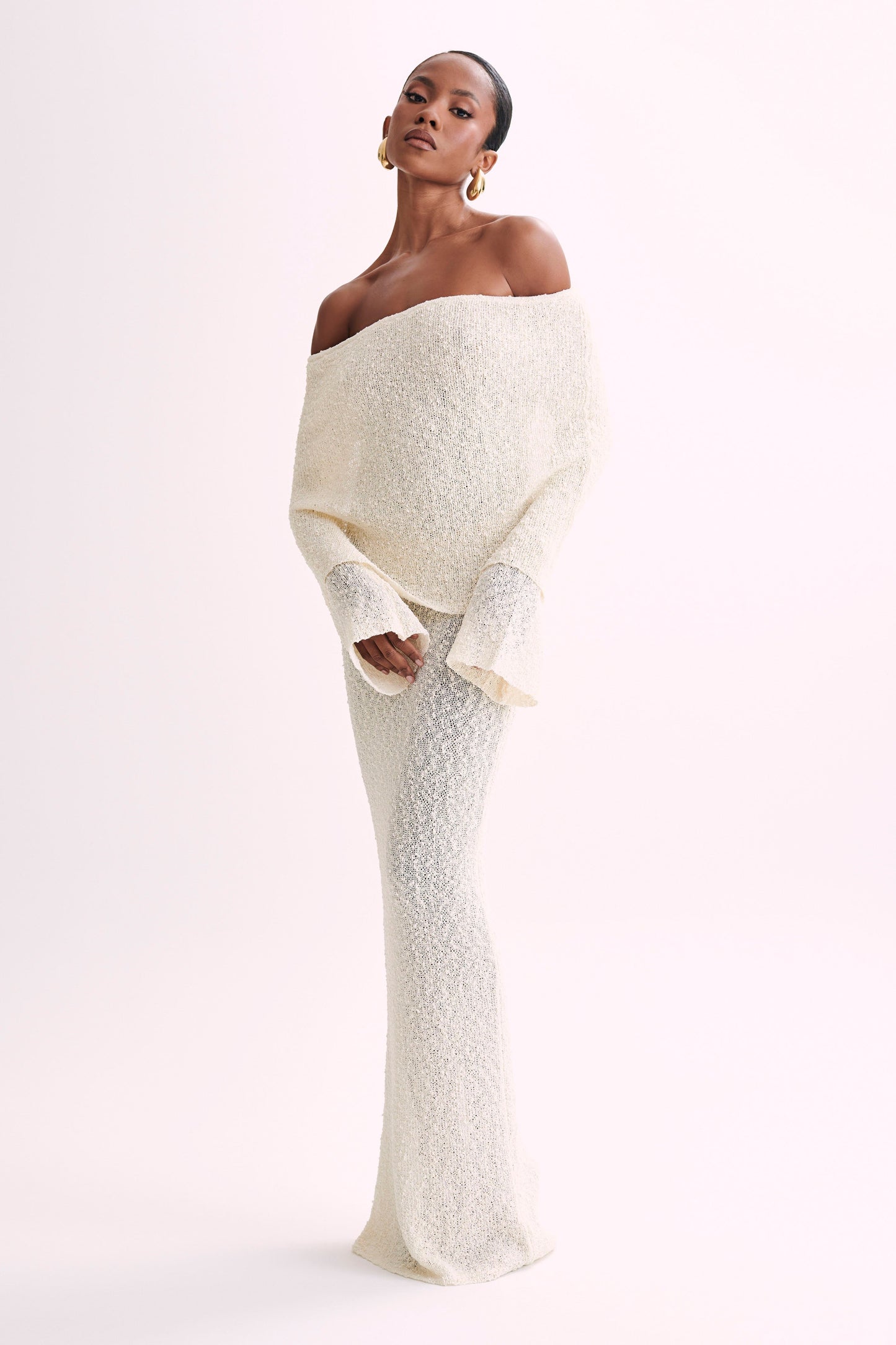 Marisol Robe Maxi Boucle à épaules dénudées - Ivoire