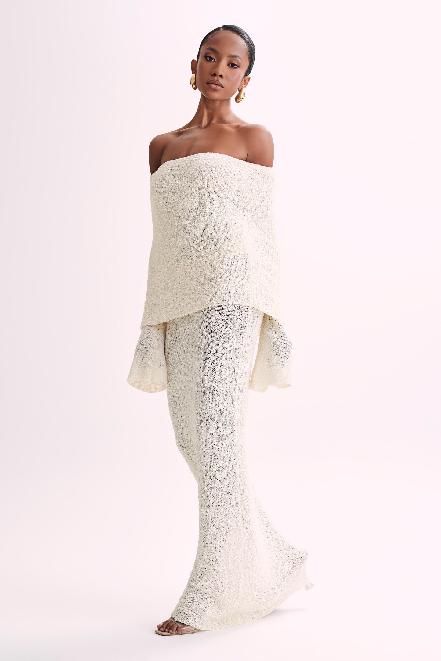 Marisol Robe Maxi Boucle à épaules dénudées - Ivoire