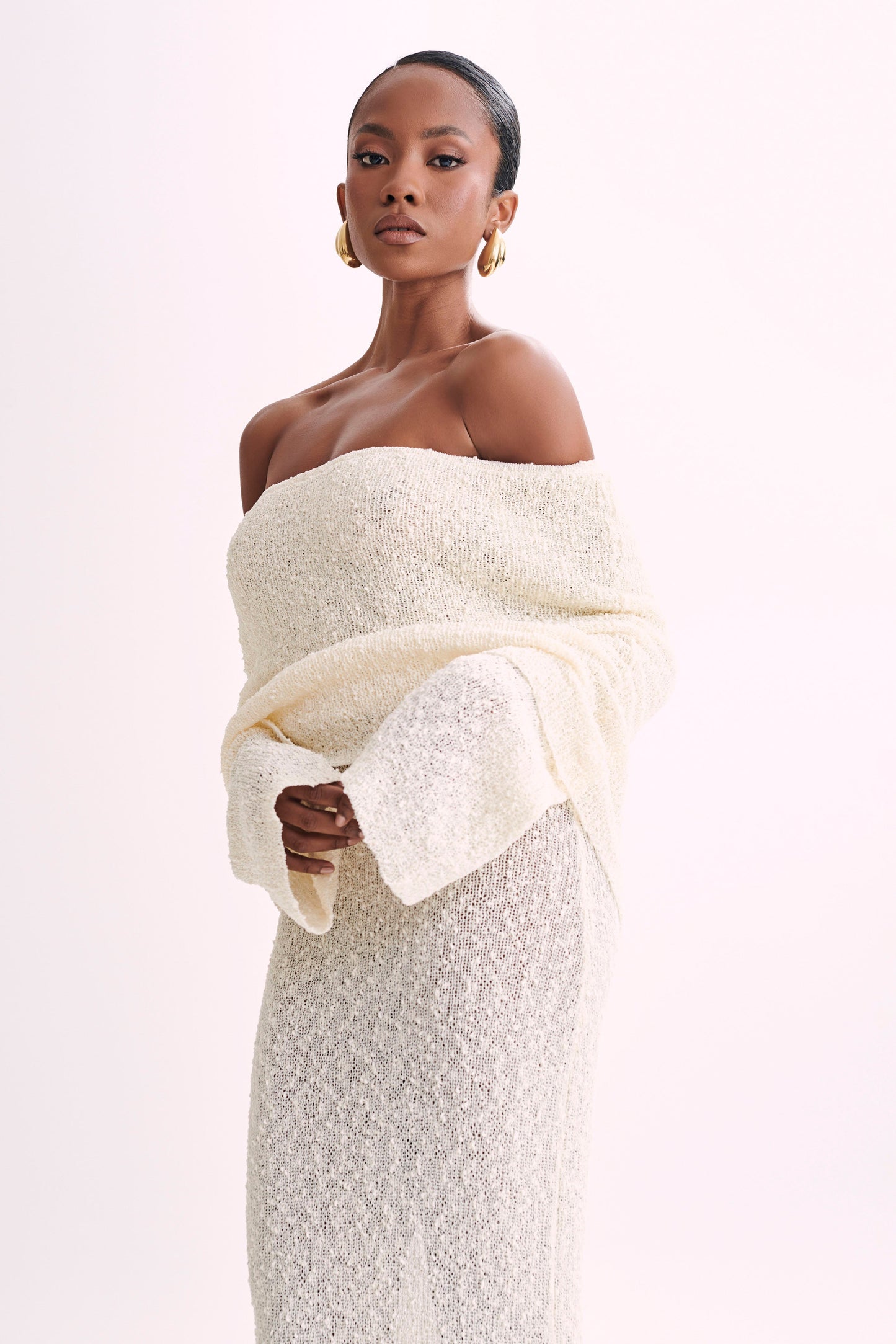 Marisol Robe Maxi Boucle à épaules dénudées - Ivoire