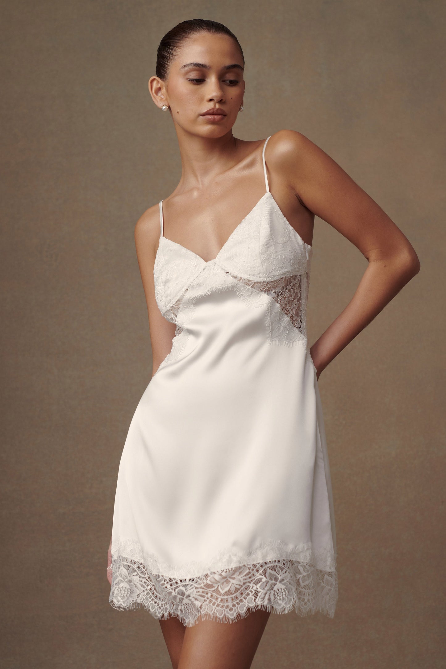 Robe nuisette en dentelle Emmett - Blanche