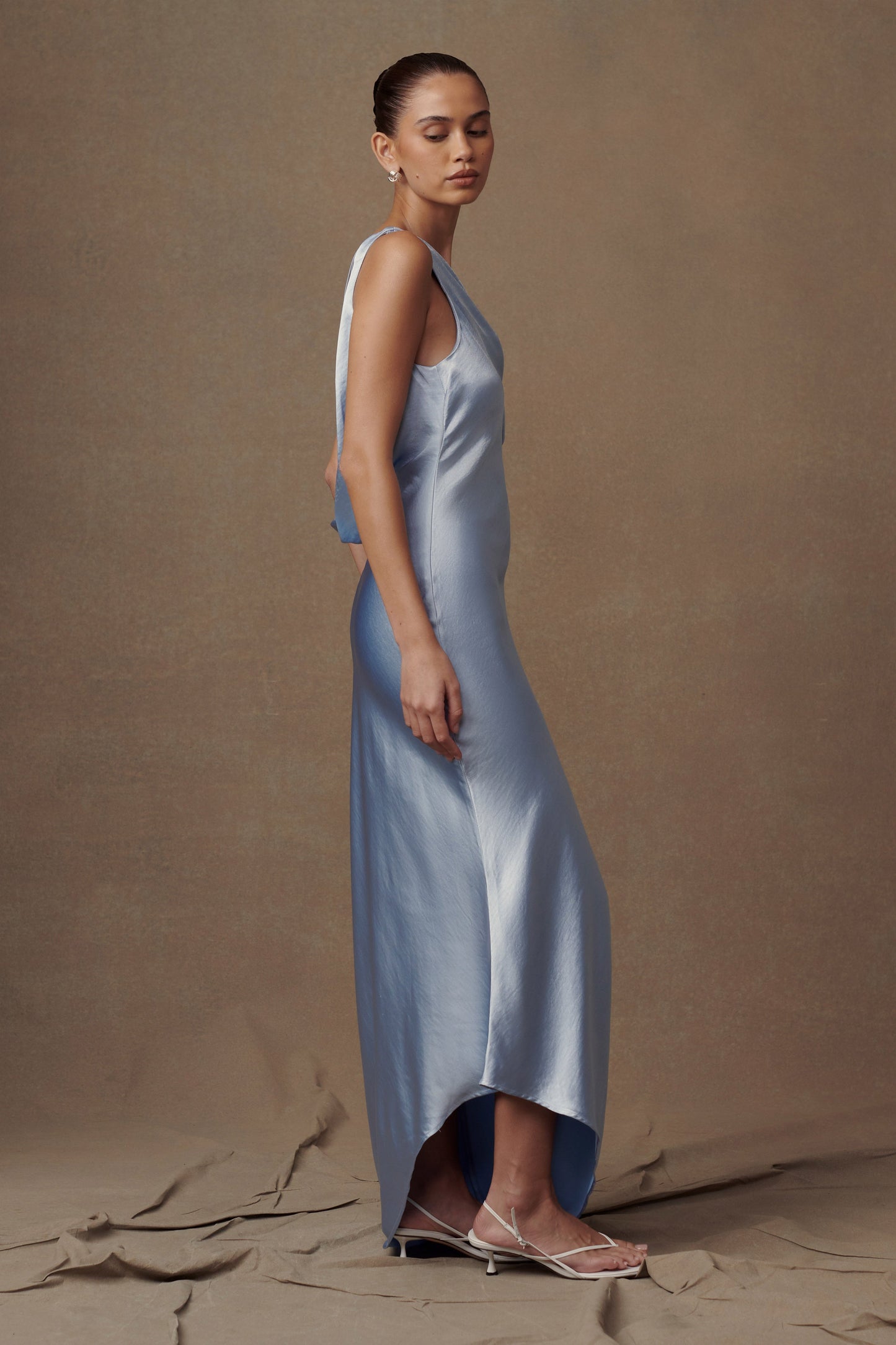 Robe Maxi Yvette à Bretelles avec Emmanchure Asymétrique - Bleu Bleu Roi