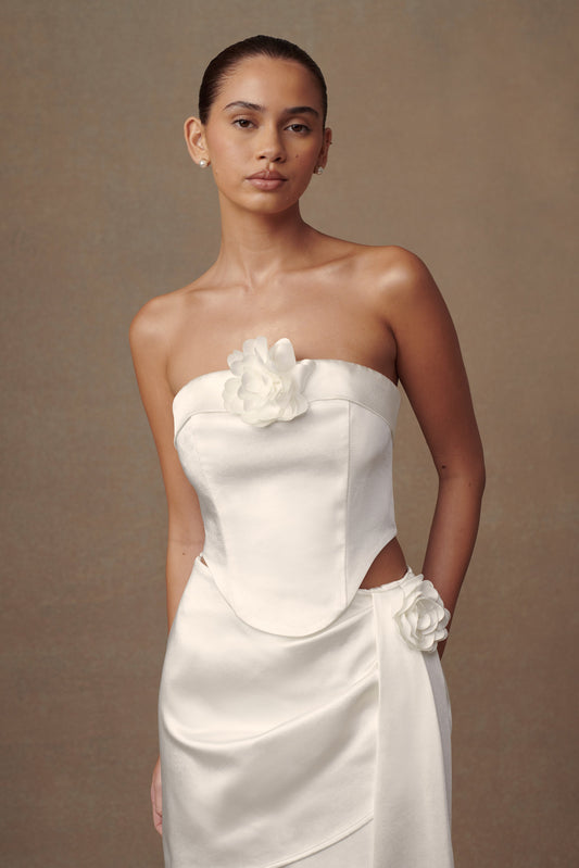Margot, corset rose sans bretelles - Blanc