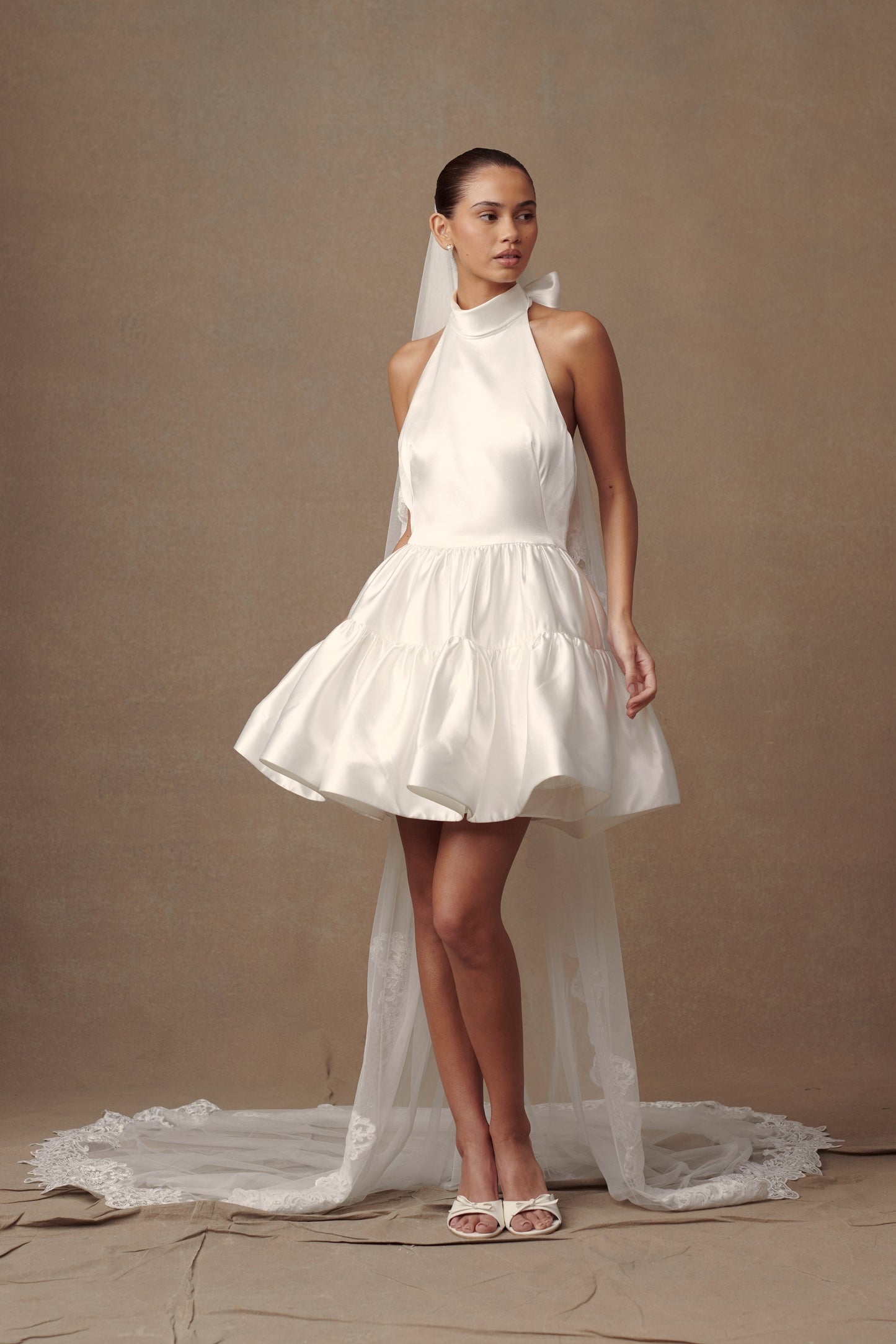 Voile Paulette avec bordure en dentelle - Blanc