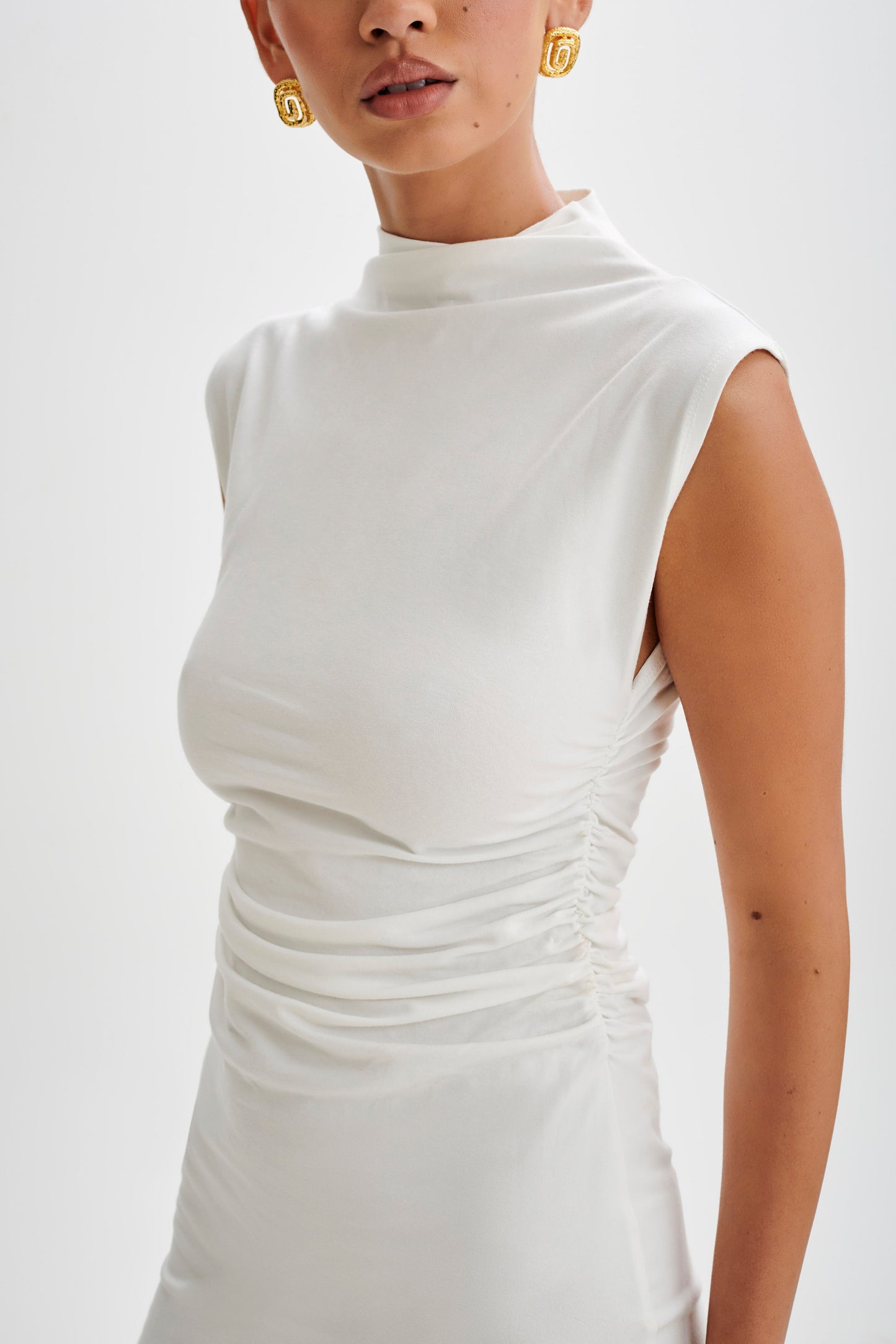 Mini-robe Melania à col montant - Blanc