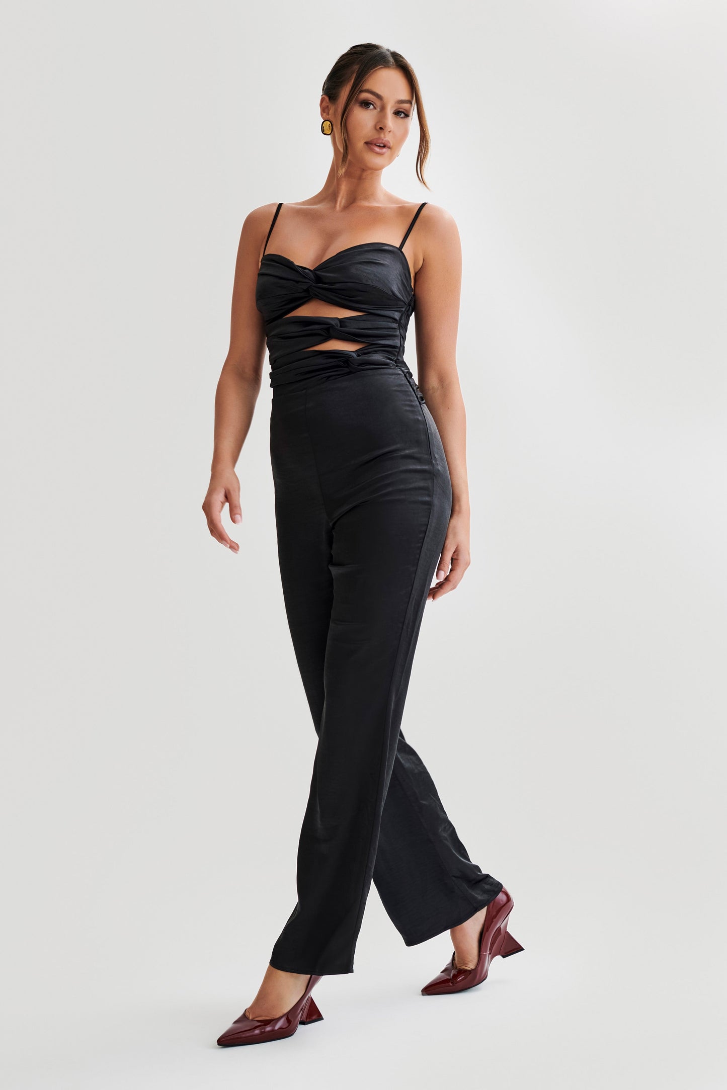 Combinaison satinée Elina à lacets - Noir