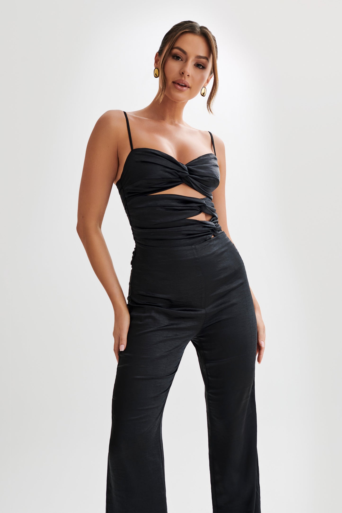 Combinaison satinée Elina à lacets - Noir