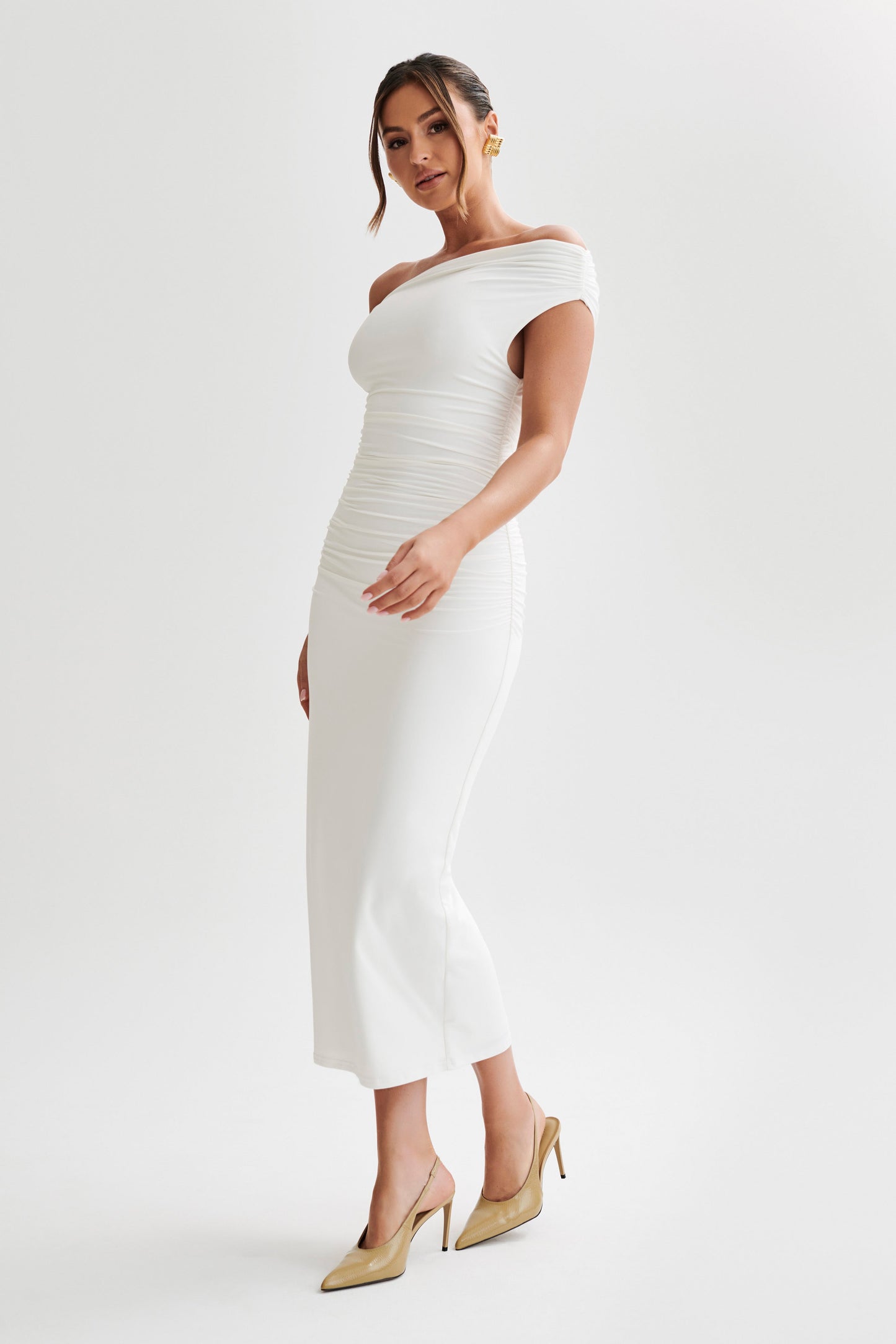 Robe midi en nylon recyclé Alayna - Blanc