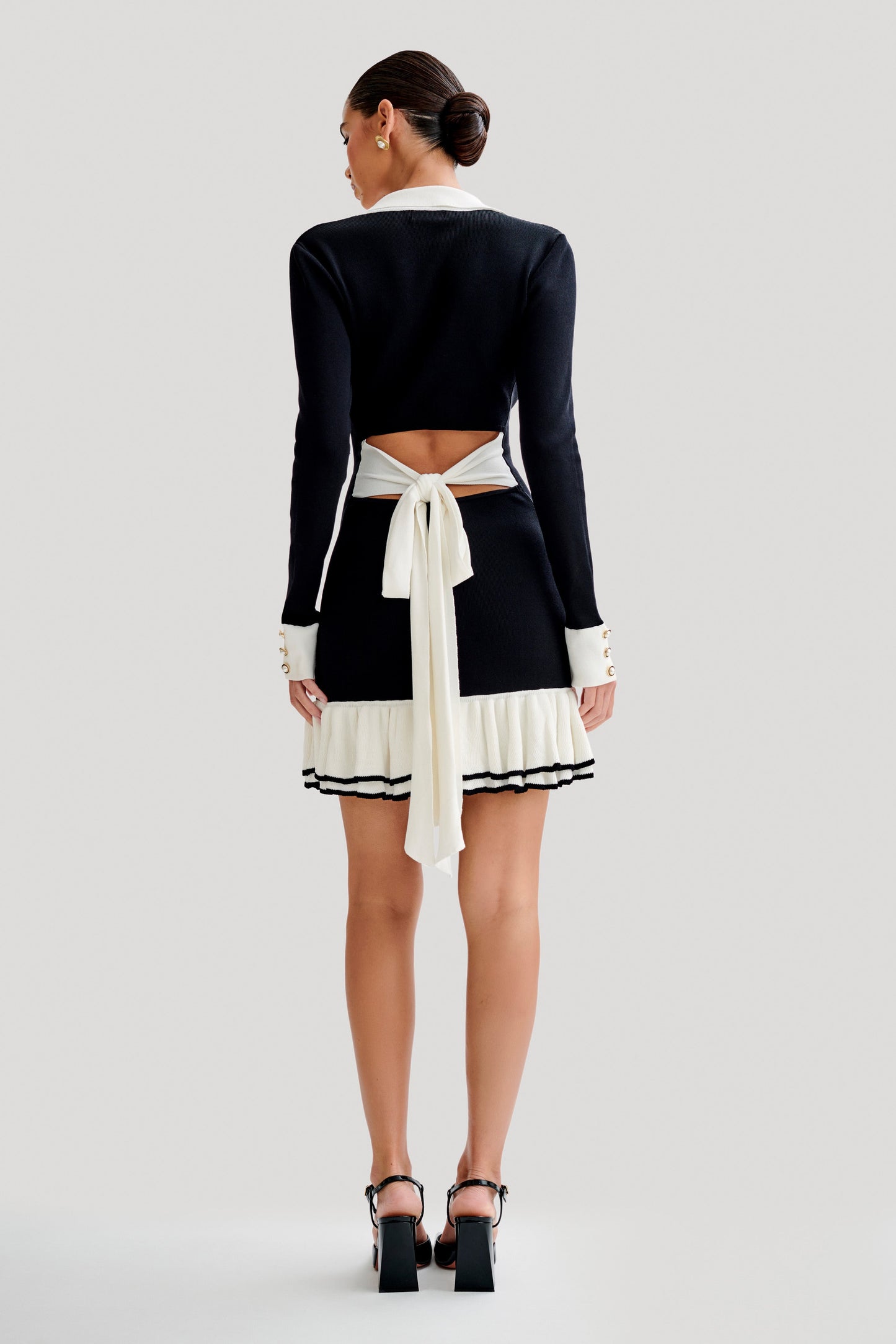 Pareesa Robe Mini à Volants et Contrastes - Noir