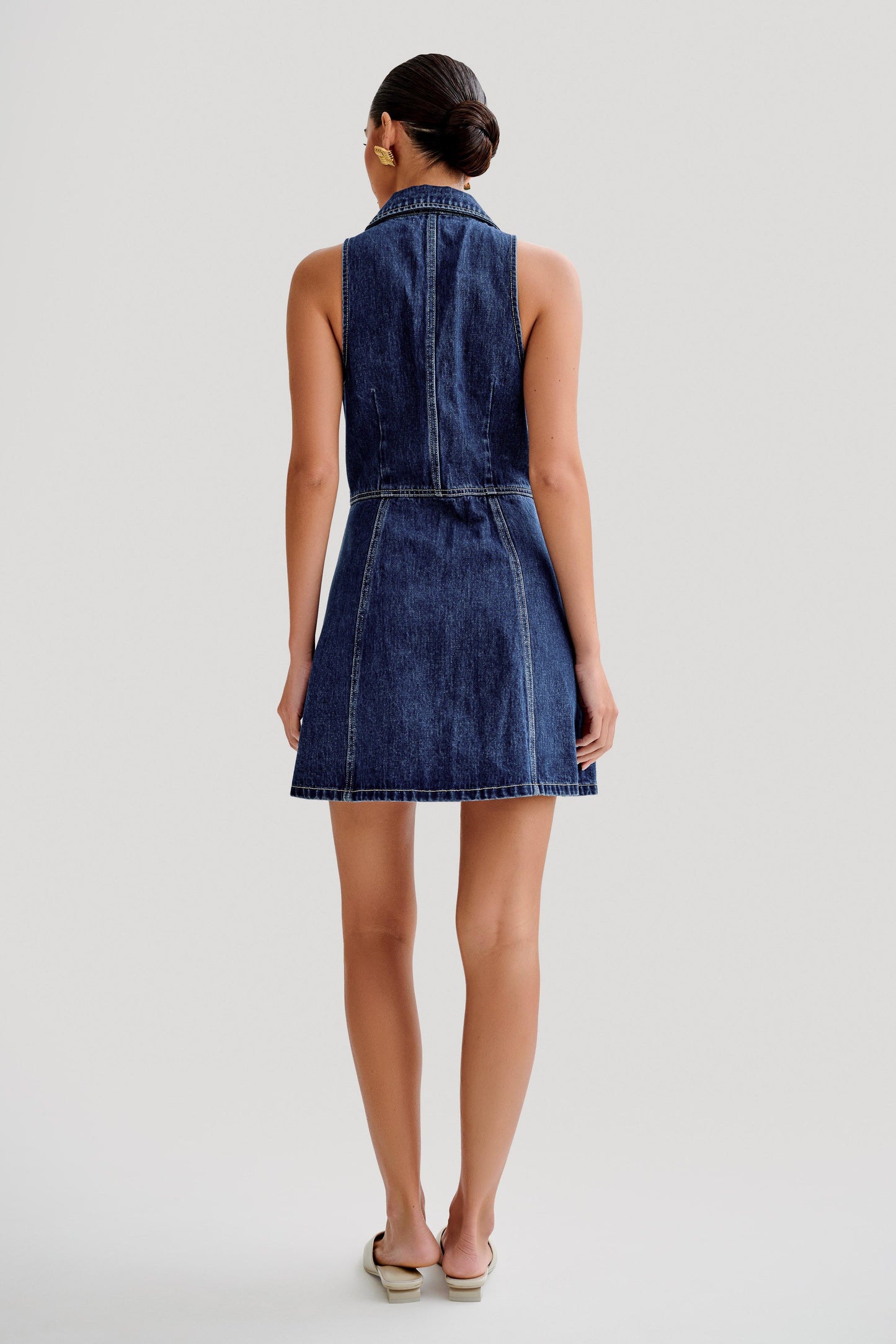 Mini-robe en jean à col montant Eugenie - Bleu foncé