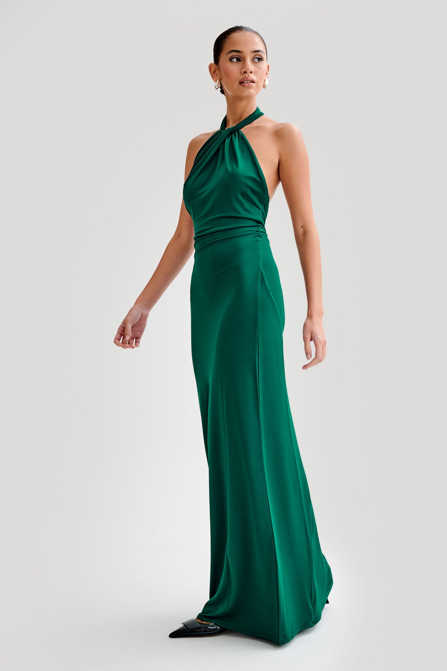 Elyna Robe Maxi Halter Élasthanne - Vert Forêt