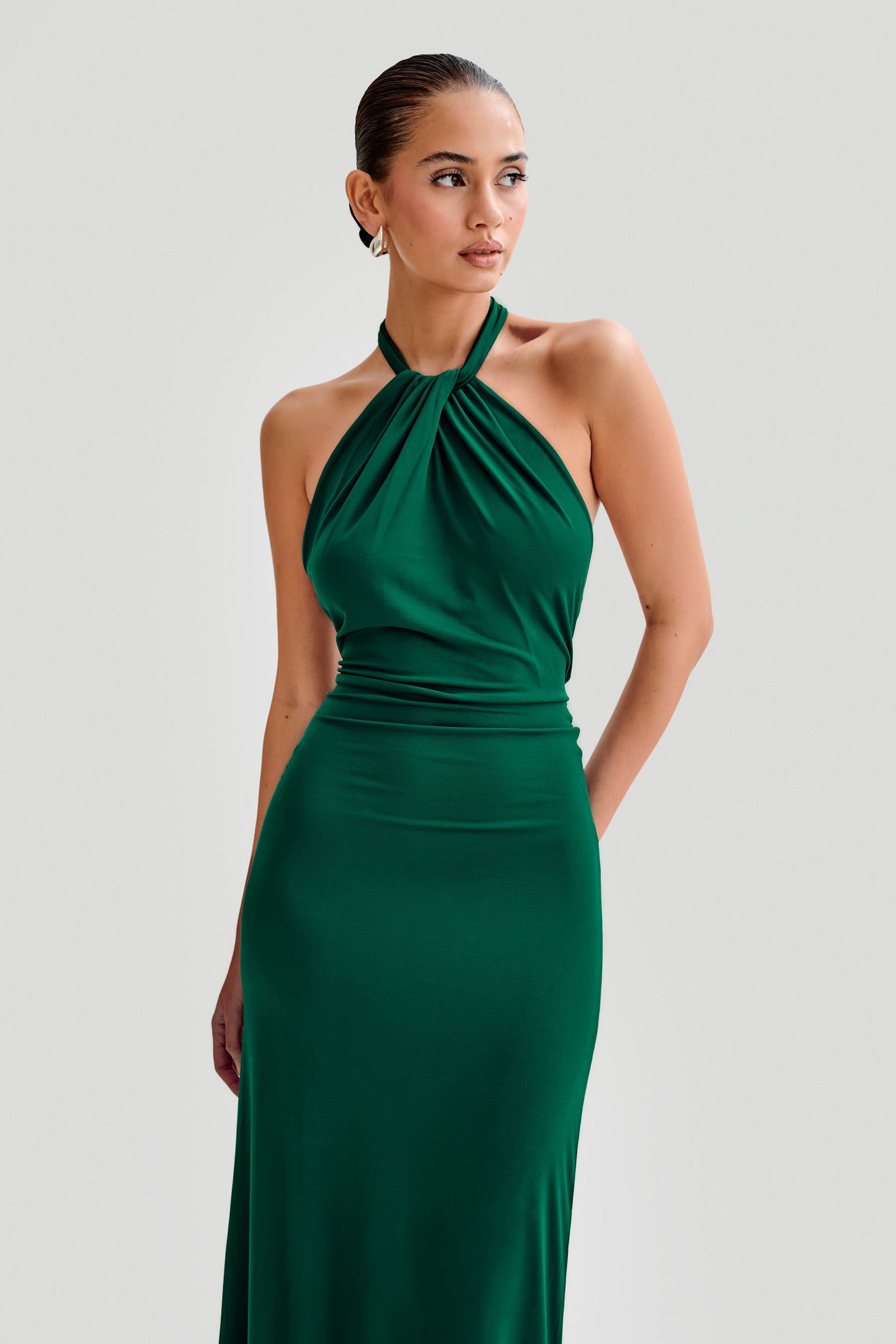 Elyna Robe Maxi Halter Élasthanne - Vert Forêt