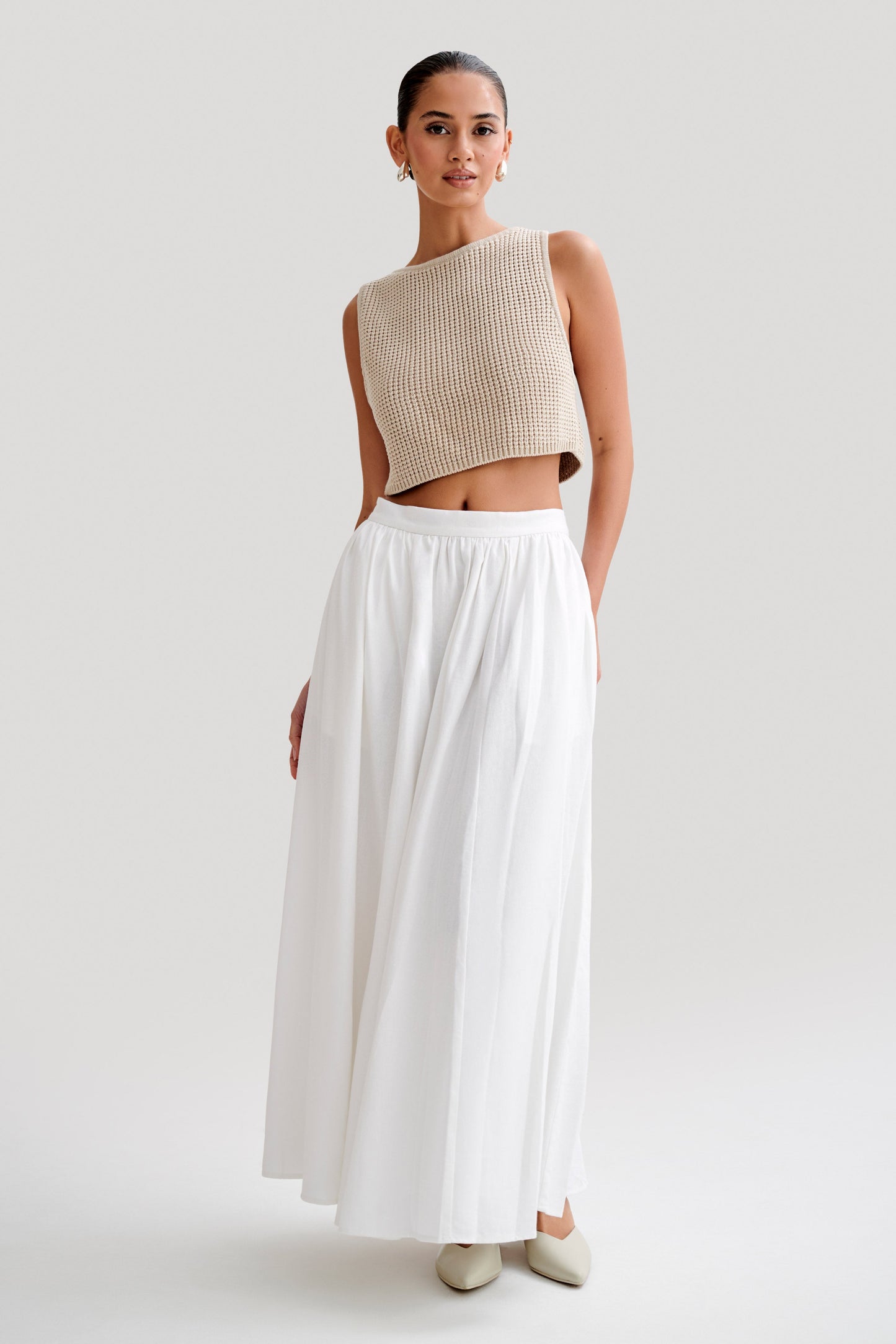 Jupe Maxi A-Line en Lin Clarence - Blanche