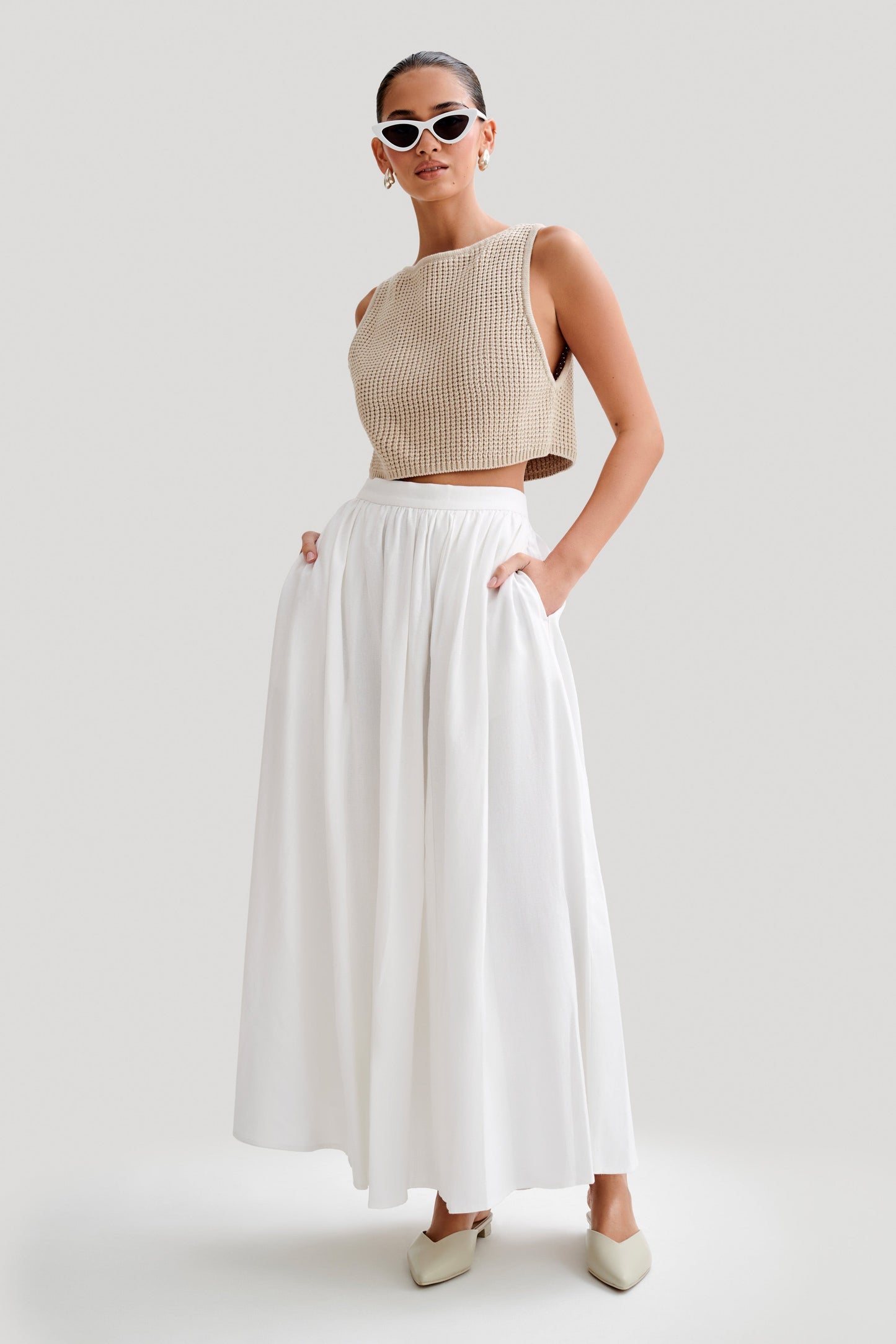 Jupe Maxi A-Line en Lin Clarence - Blanche