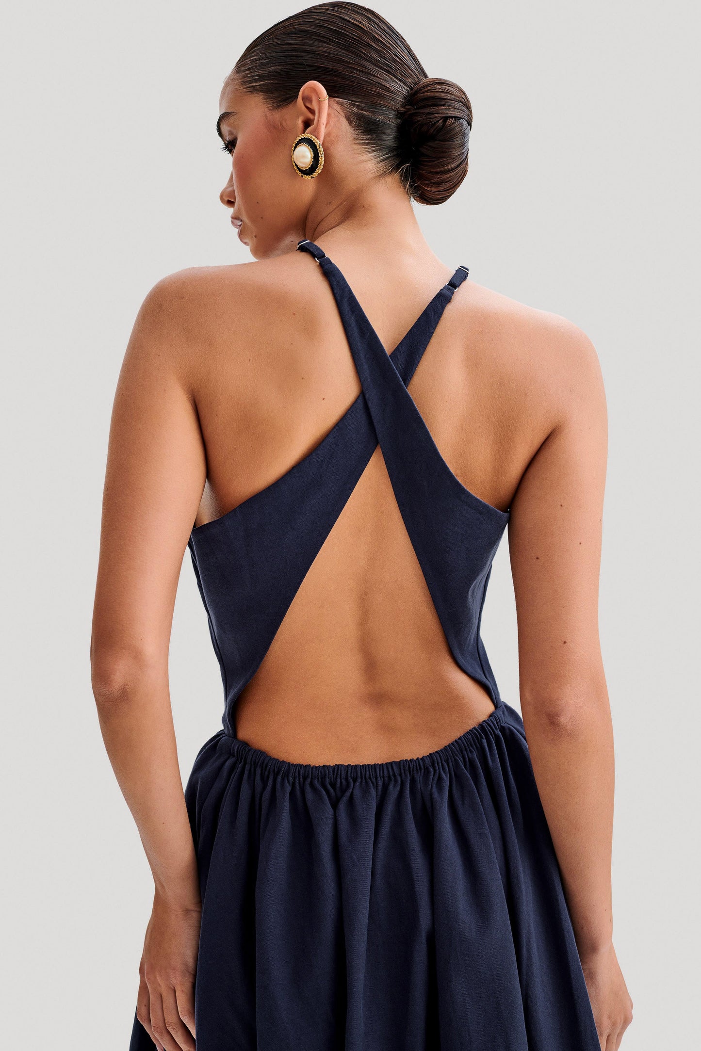 Mini-robe Carolina en coton avec décolleté en halter - Bleu marine