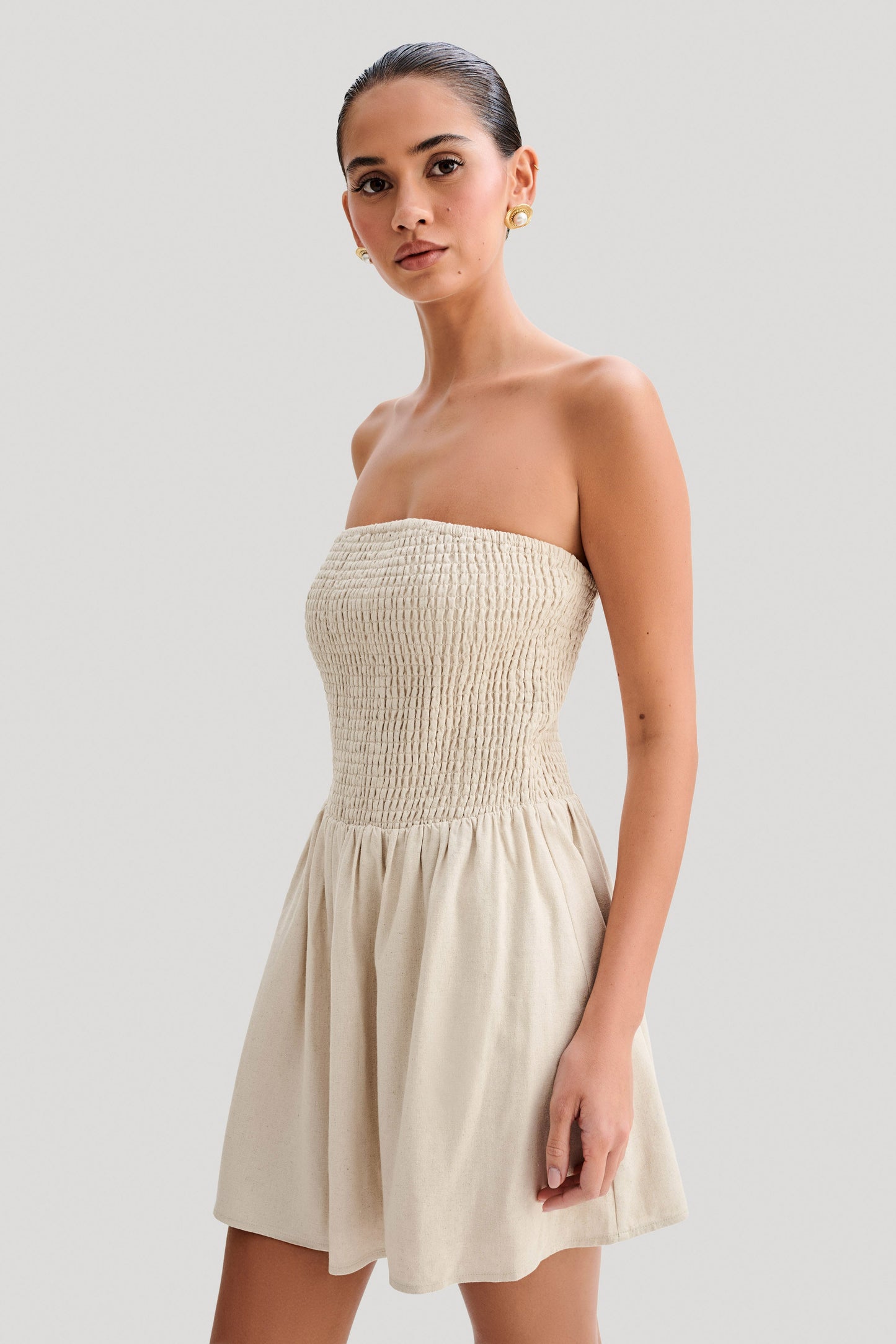 Mini-robe en lin Holland à volants - Naturel
