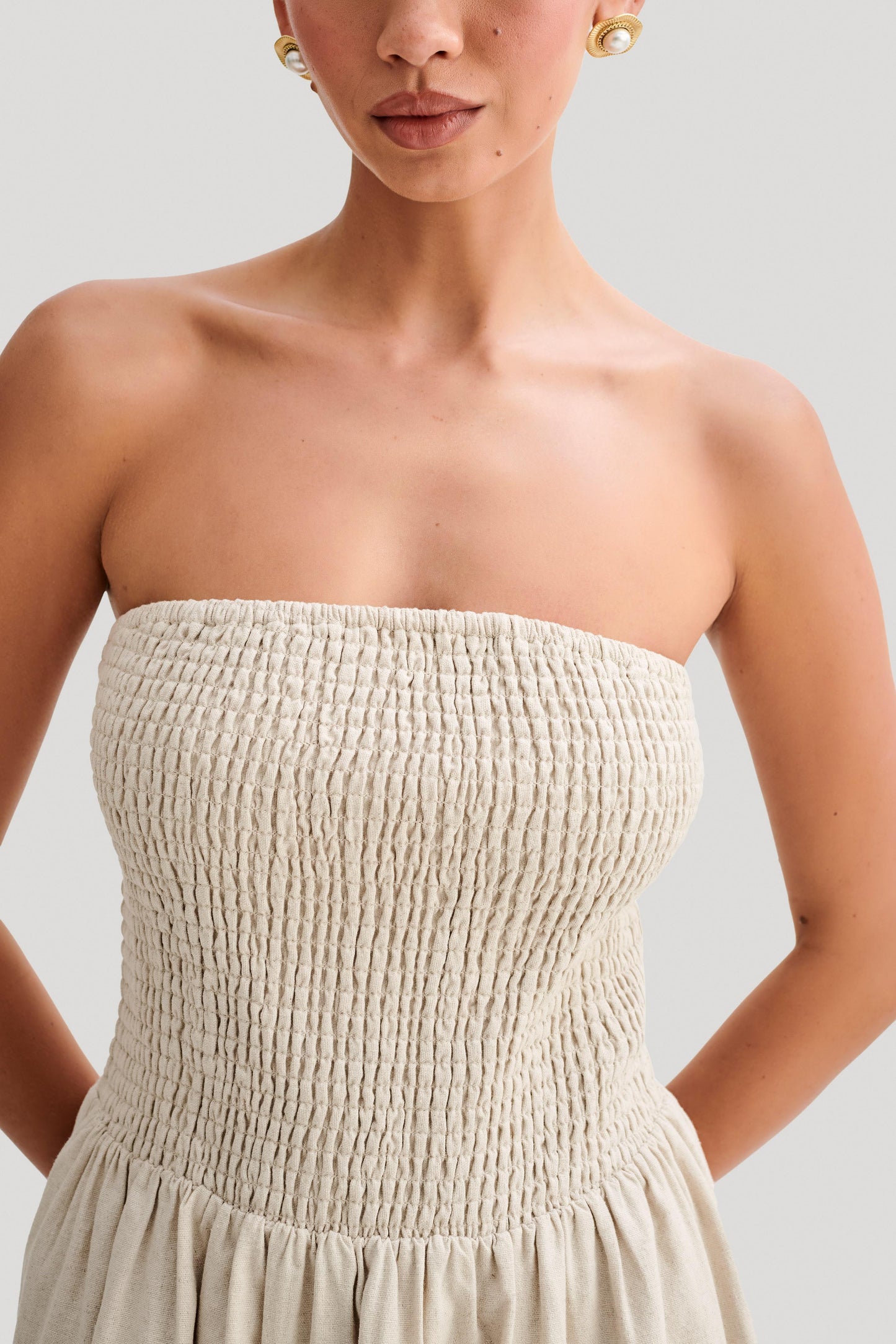Mini-robe en lin Holland à volants - Naturel