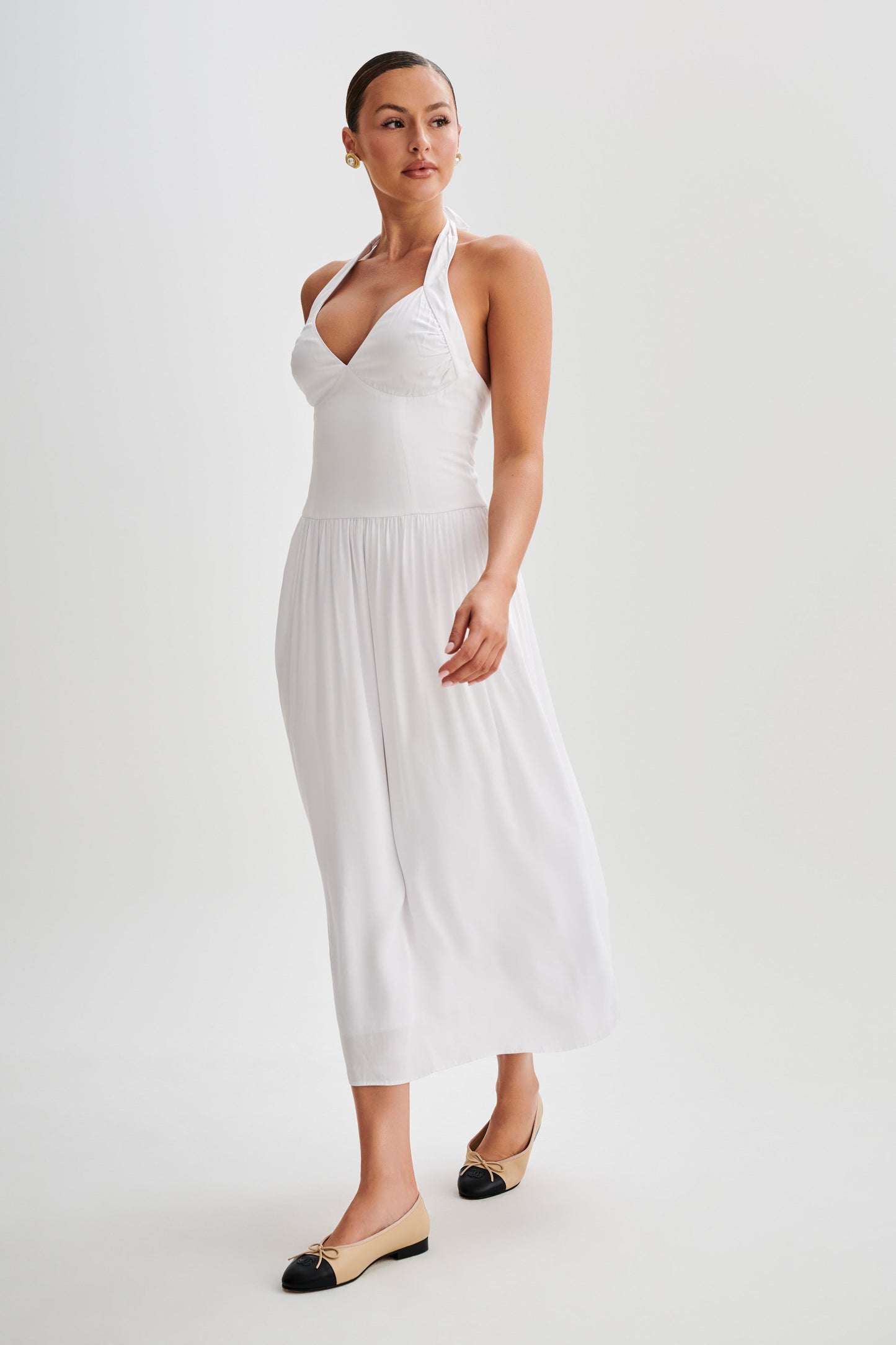 Robe midi à col montant Harriette - Blanc