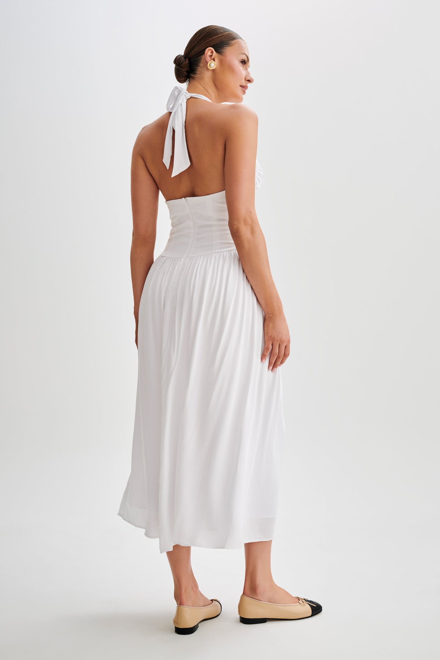 Robe midi à col montant Harriette - Blanc