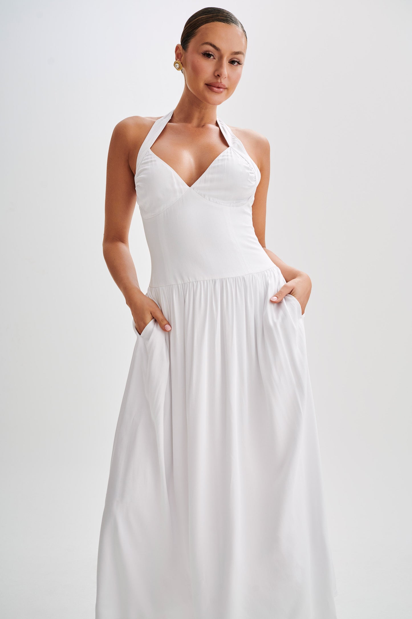 Robe midi à col montant Harriette - Blanc