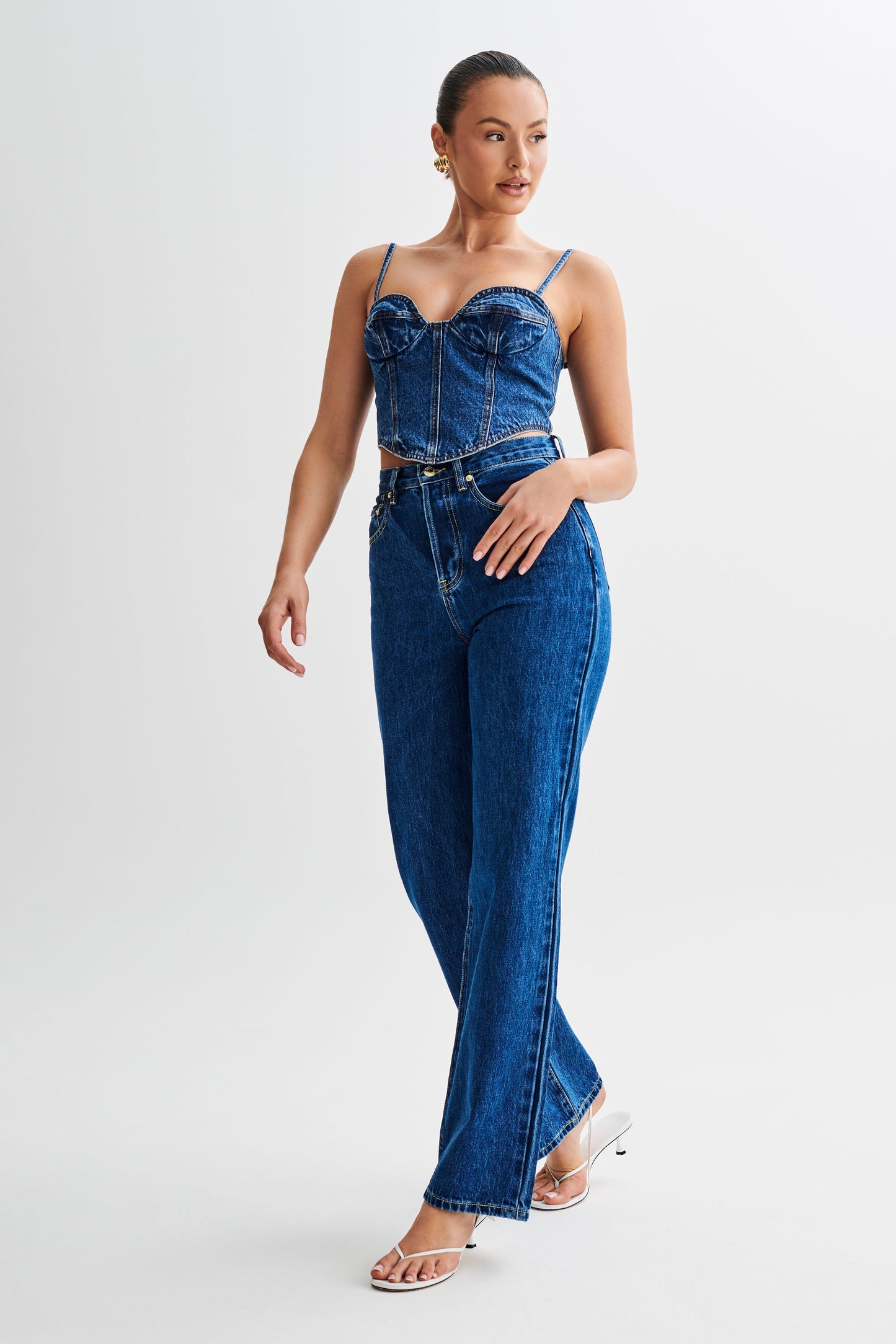 Corset à bonnets en jean Lana - Bleu foncé