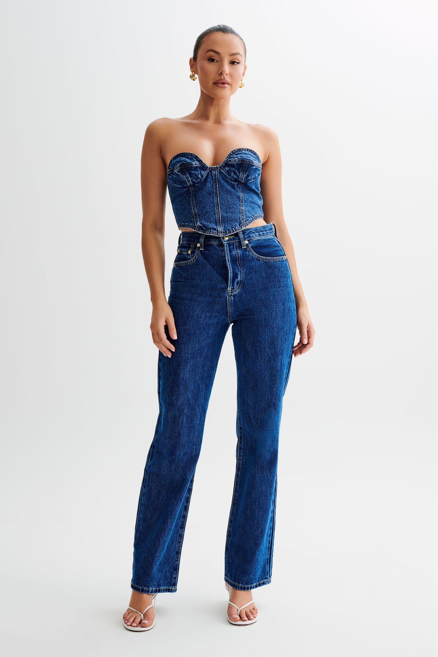 Corset à bonnets en jean Lana - Bleu foncé