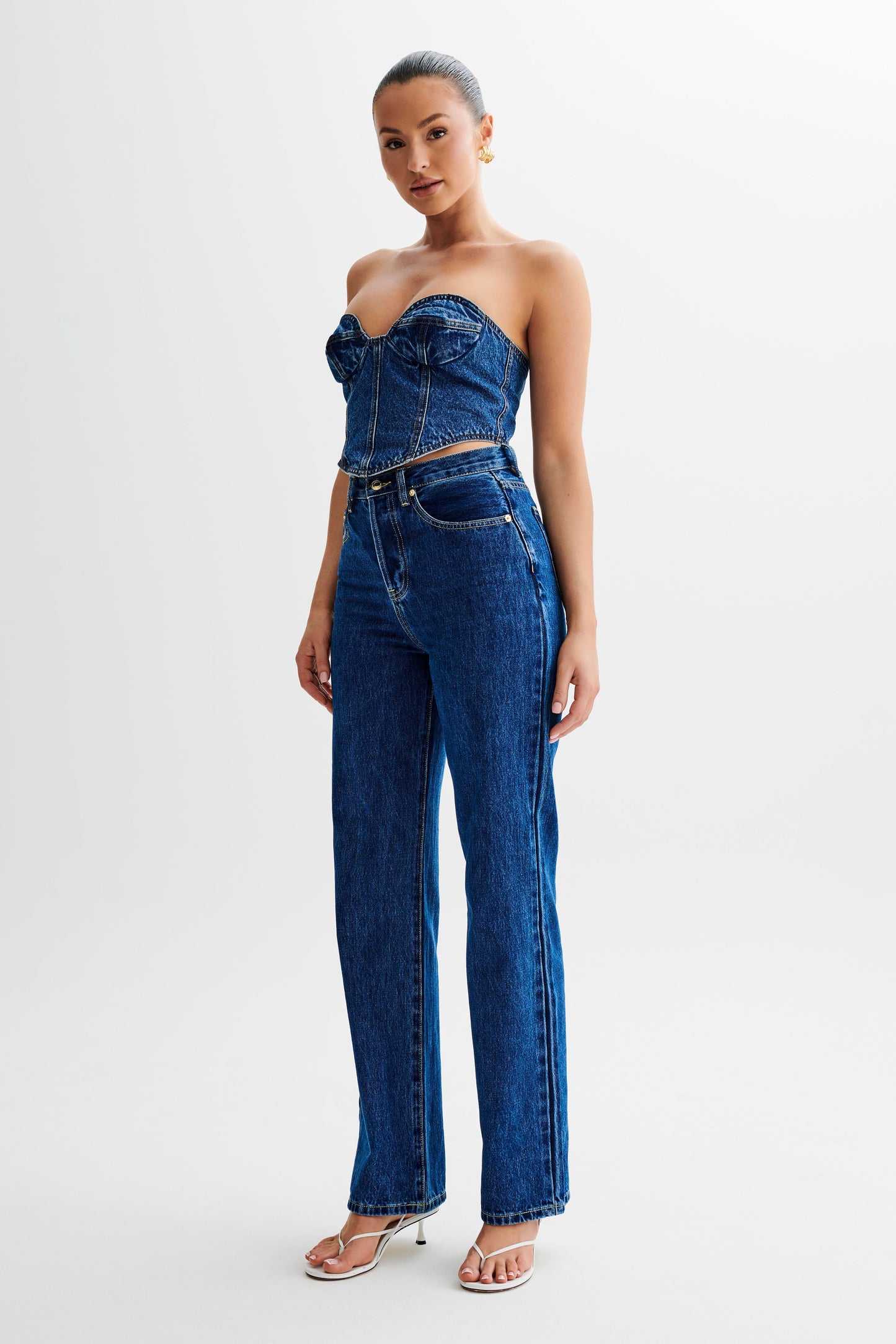 Corset à bonnets en jean Lana - Bleu foncé
